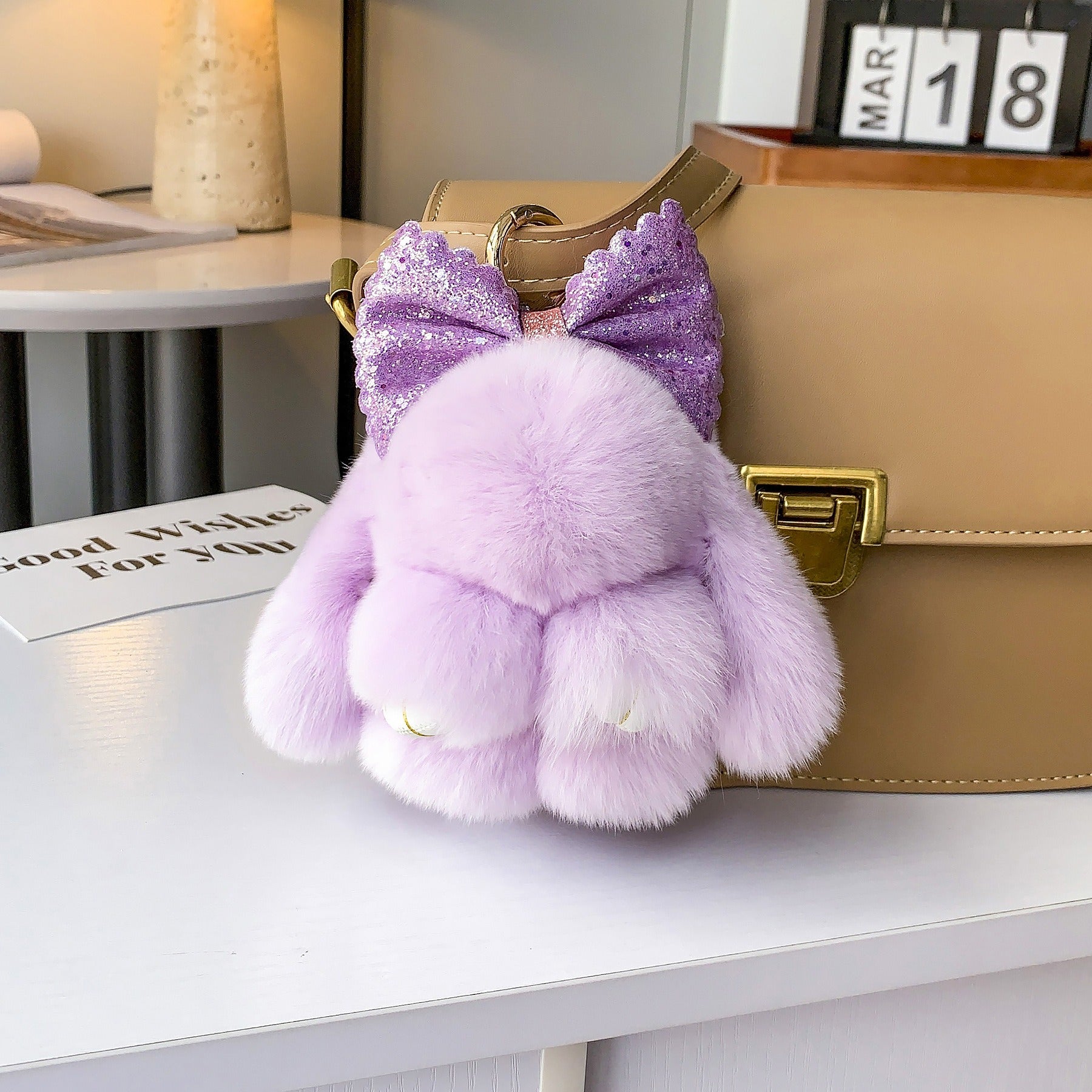 Bunny Lulu Keychain with Sparkly Bow Adorable Cute Stylish Plush Bunny Charm, Ideal for Bags Backpacks Keys & Gifts