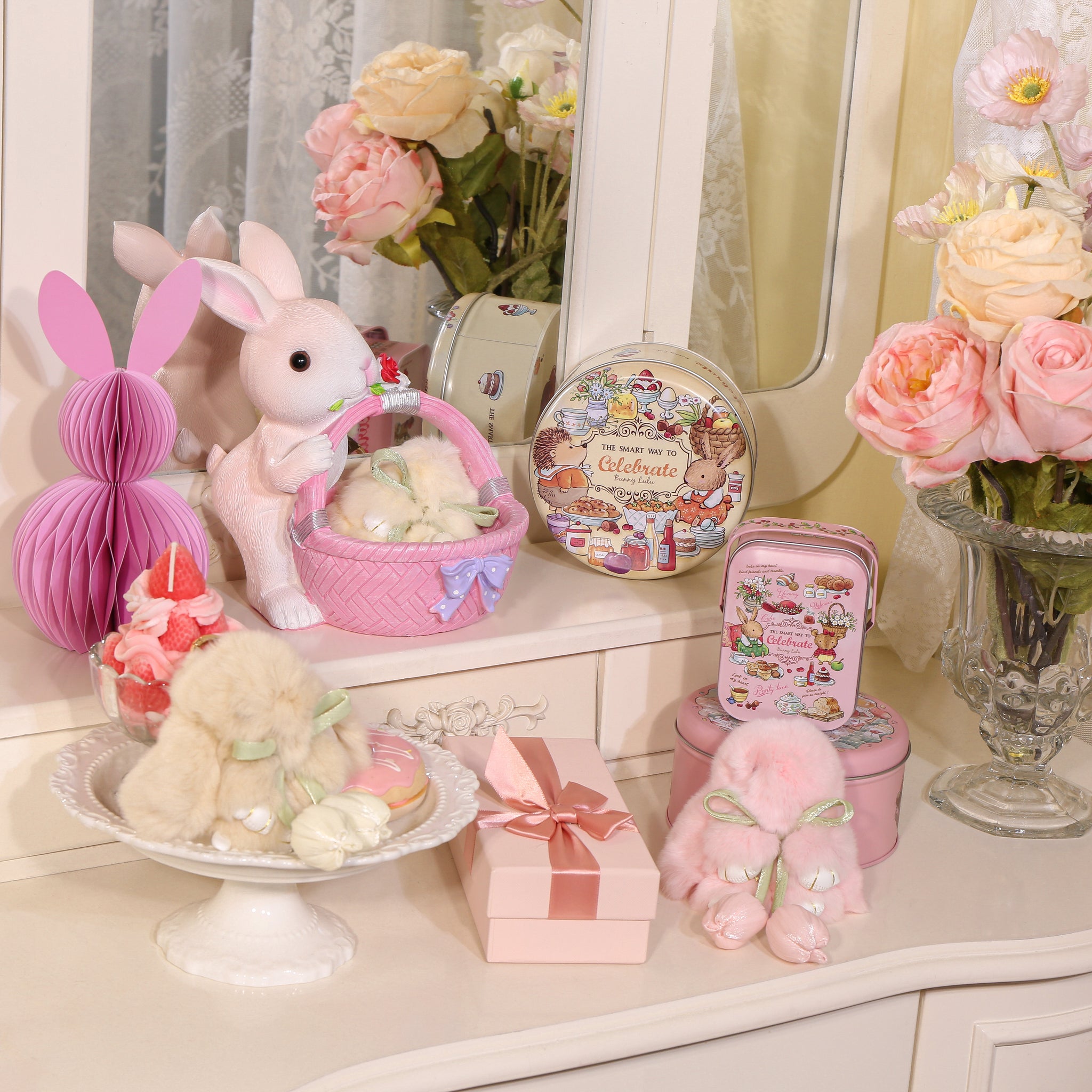 Bunny Lulu Keychain with Tin & Bag Soft Cute Plush Fluffy Tulip Bunnylulu Keychain with Optional Tin and Bag