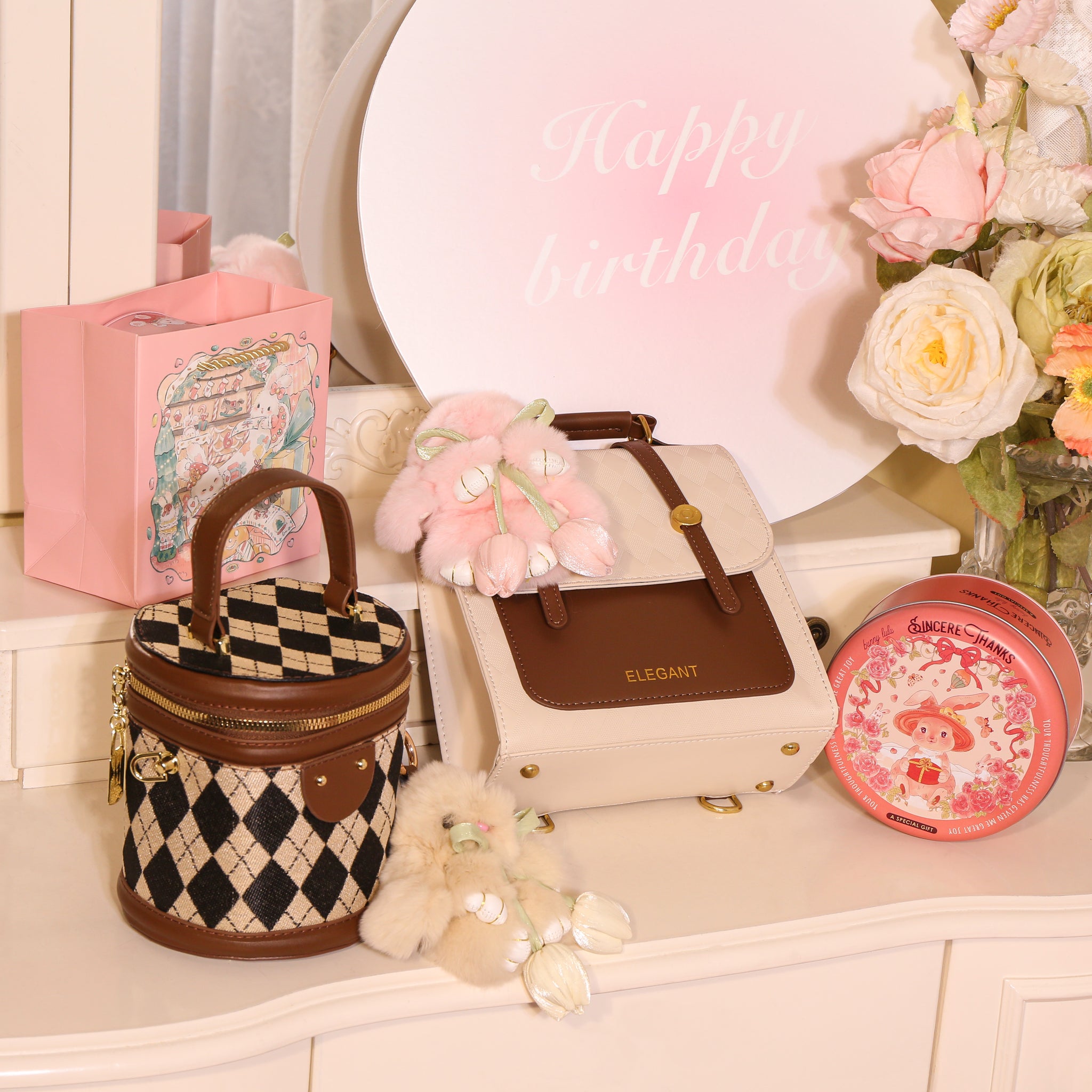Bunny Lulu Keychain with Tin & Bag Soft Cute Plush Fluffy Tulip Bunnylulu Keychain with Optional Tin and Bag