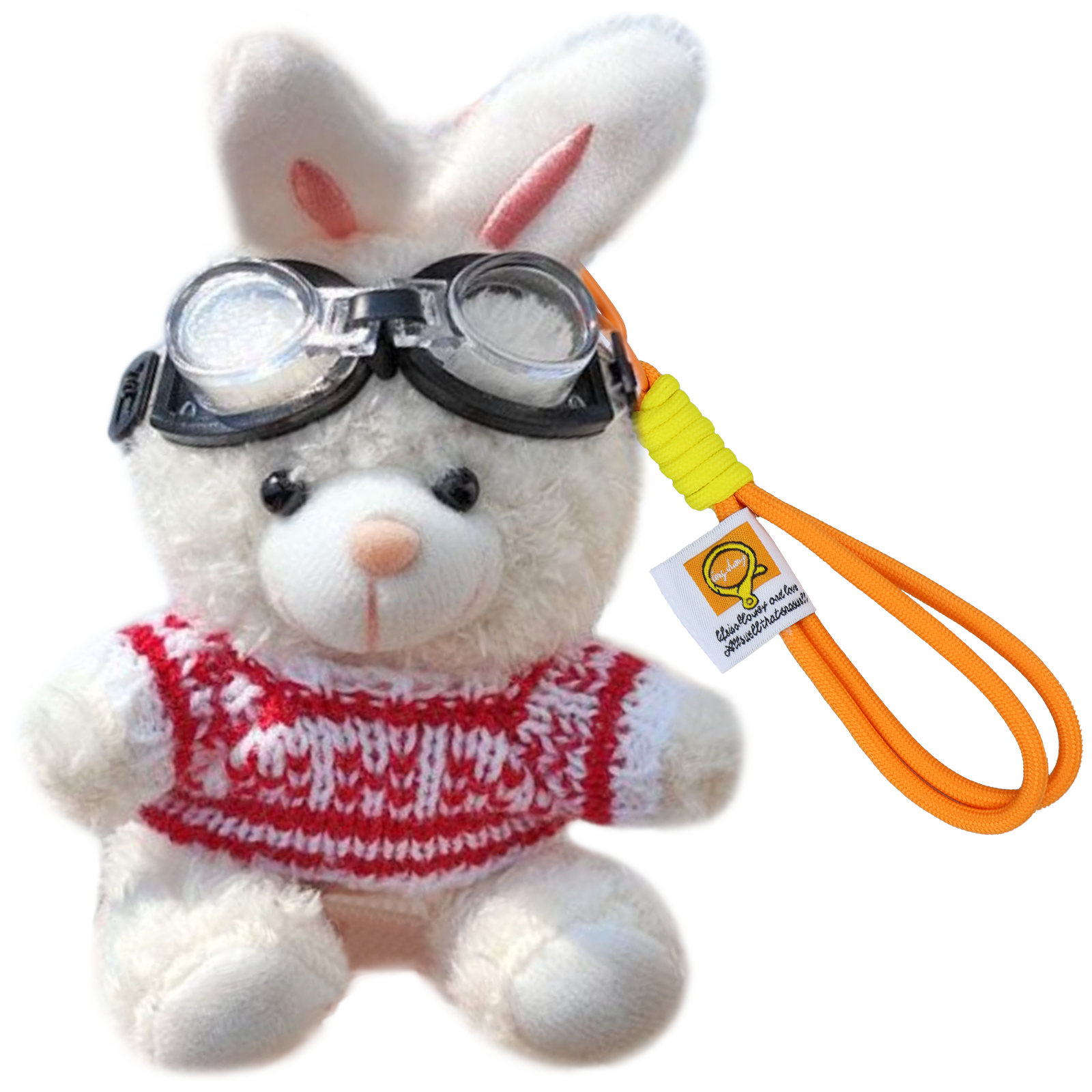 Bunny Lulu Keychain in Aviator Style with Cozy Sweater, Reflective Goggles, and Matching Hanging Lanyard – Perfect Everyday Accessory