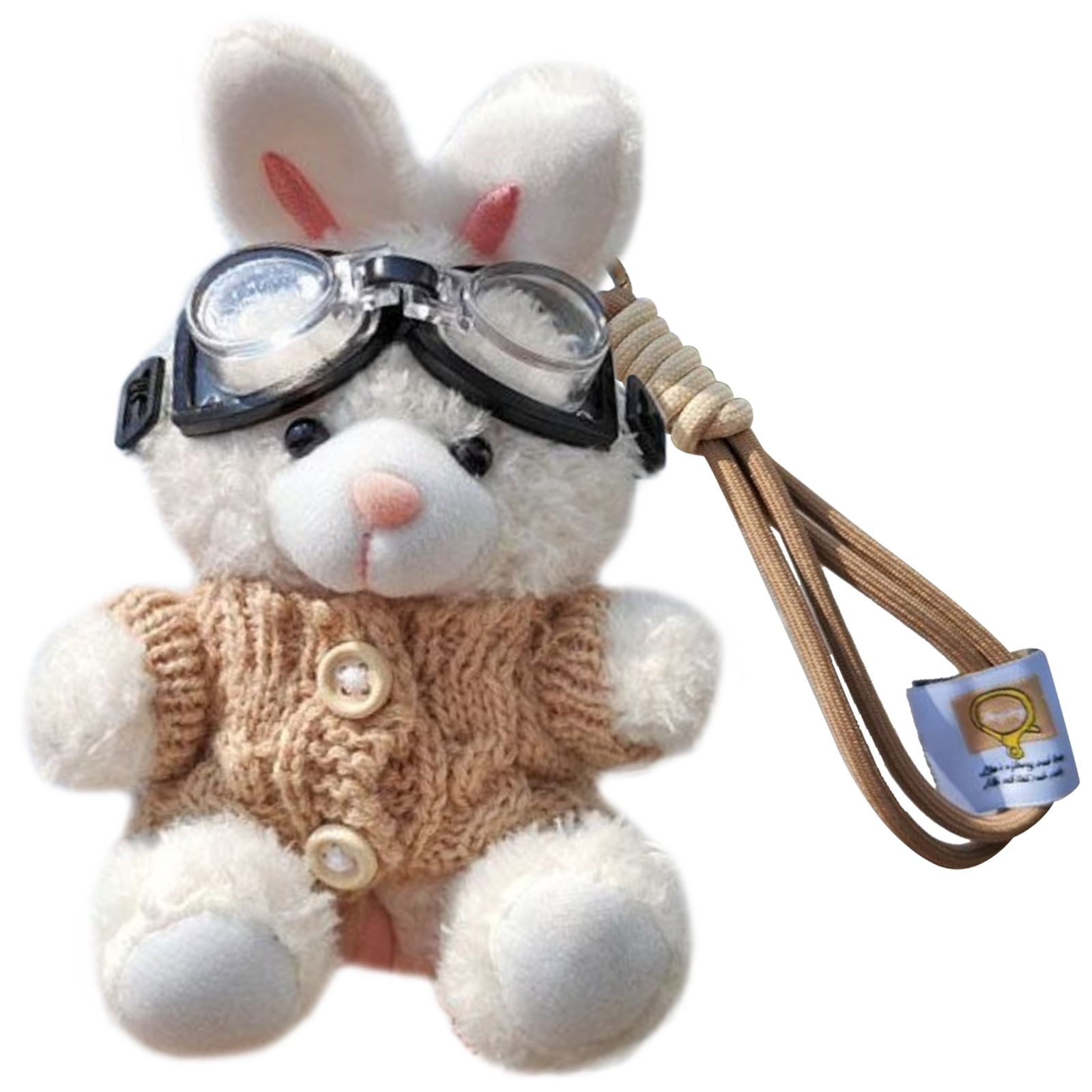 Bunny Lulu Keychain in Aviator Style with Cozy Sweater, Reflective Goggles, and Matching Hanging Lanyard – Perfect Everyday Accessory