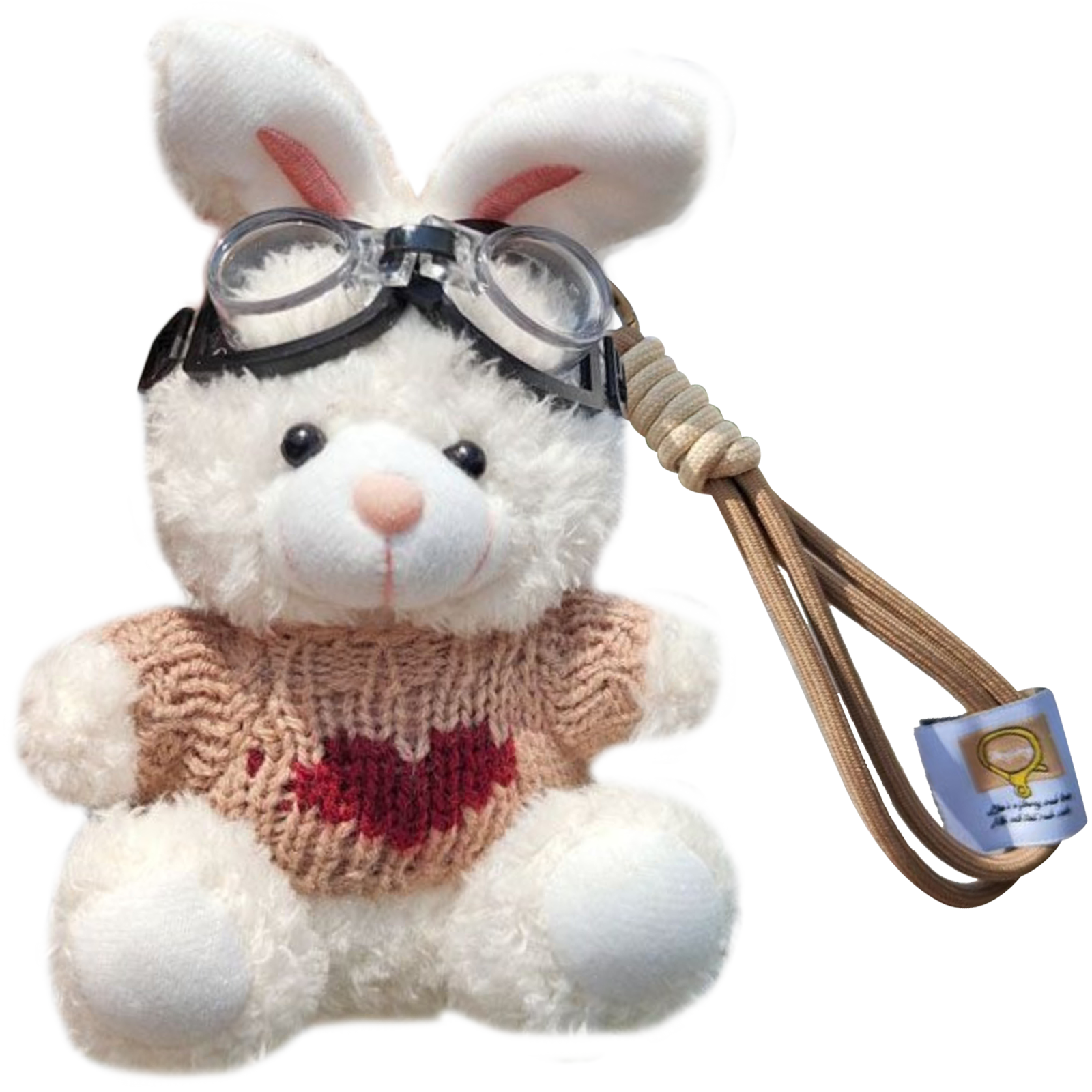 Bunny Lulu Keychain in Aviator Style with Cozy Sweater, Reflective Goggles, and Matching Hanging Lanyard – Perfect Everyday Accessory