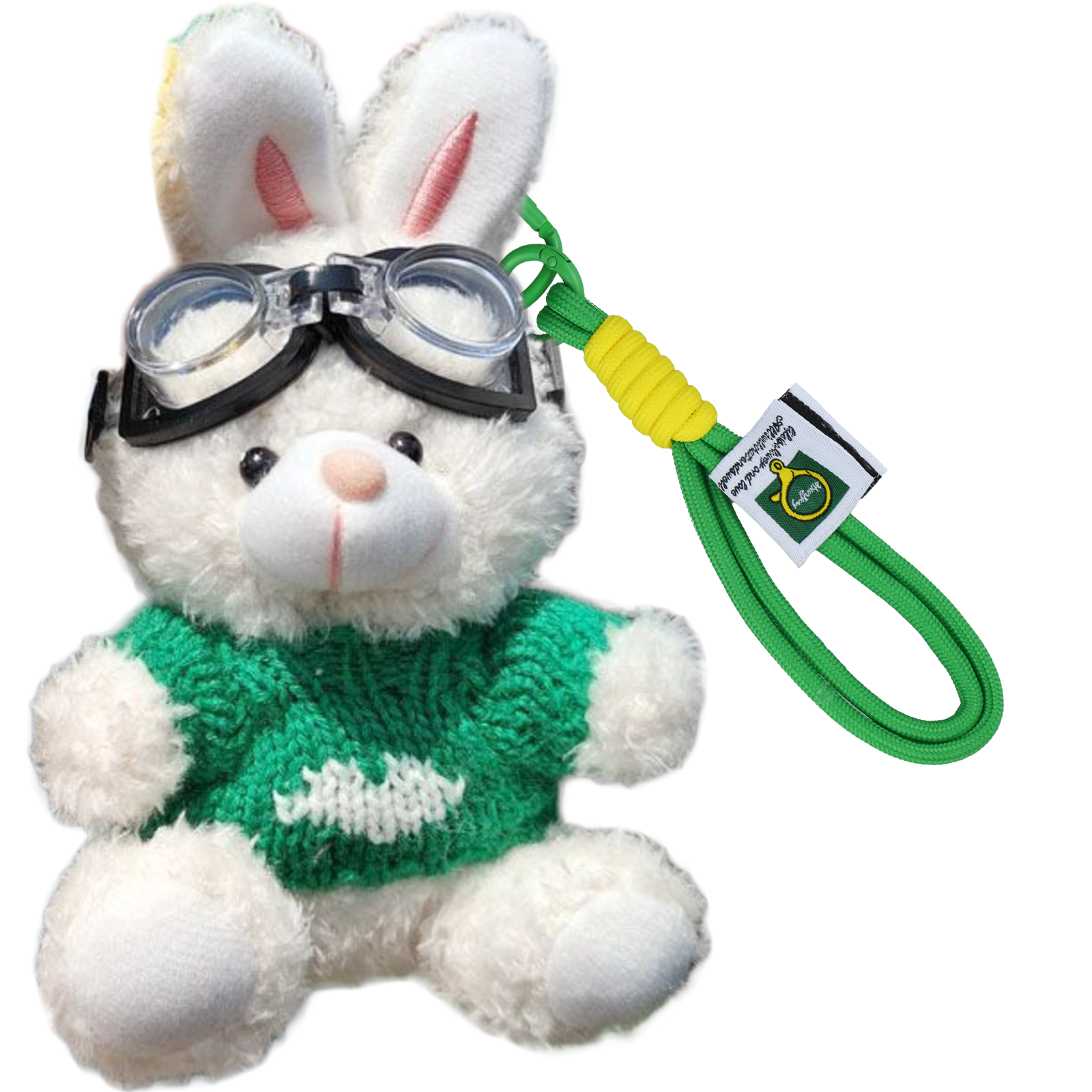 Bunny Lulu Keychain in Aviator Style with Cozy Sweater, Reflective Goggles, and Matching Hanging Lanyard – Perfect Everyday Accessory