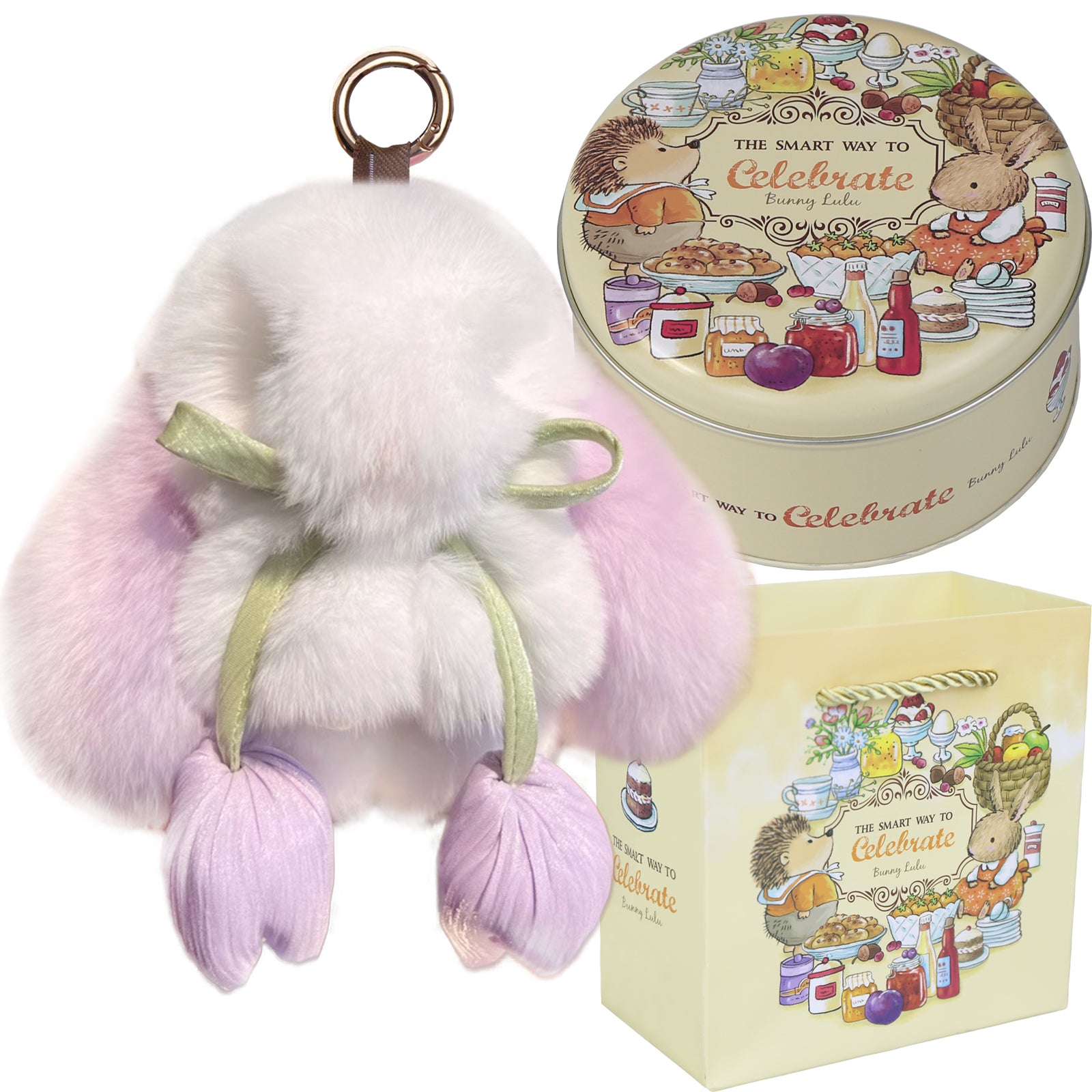 Bunny Lulu Keychain with Tin & Bag Soft Cute Plush Fluffy Tulip Bunnylulu Keychain with Optional Tin and Bag