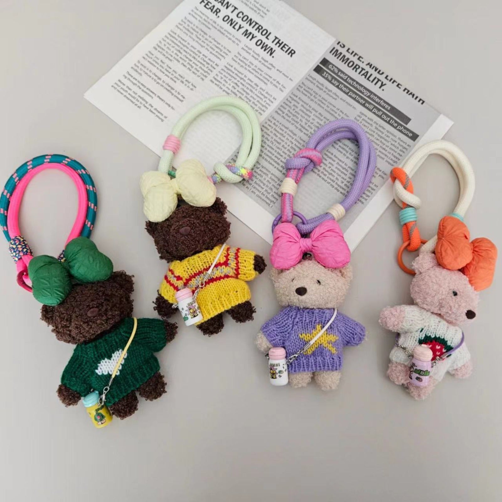 Cute Plush Handmade Bear Keychain with Lanyard Soft, Fluffy Bear Design for Keys, Bags, and More Ideal Gift for Bear Lovers