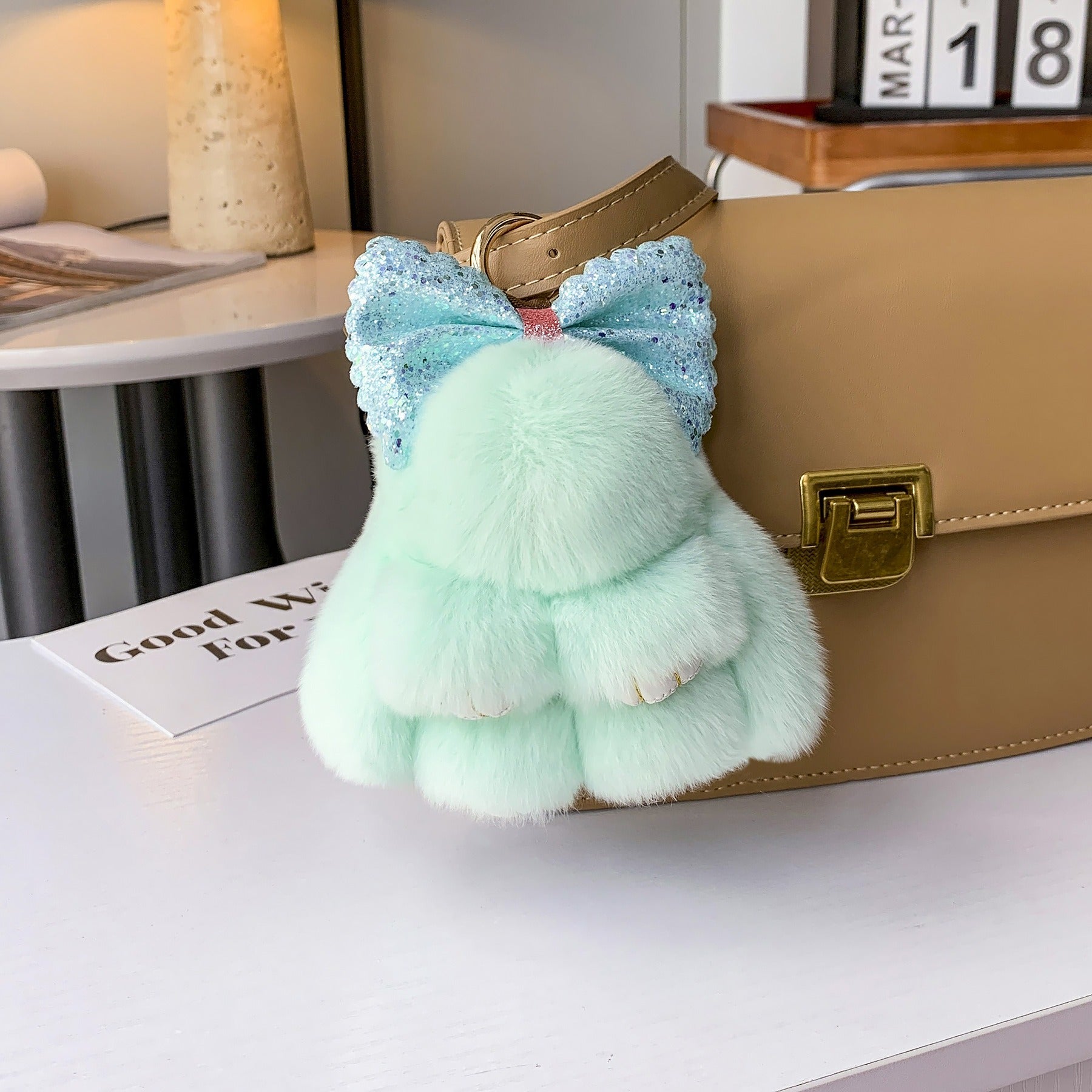 Bunny Lulu Keychain with Sparkly Bow Adorable Cute Stylish Plush Bunny Charm, Ideal for Bags Backpacks Keys & Gifts
