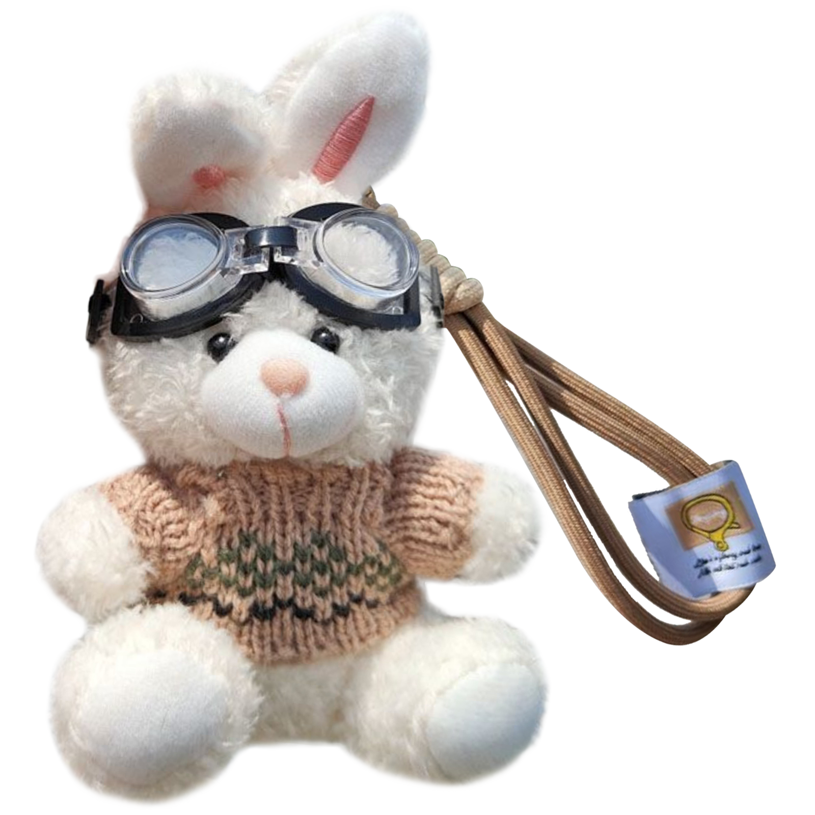 Bunny Lulu Keychain in Aviator Style with Cozy Sweater, Reflective Goggles, and Matching Hanging Lanyard – Perfect Everyday Accessory