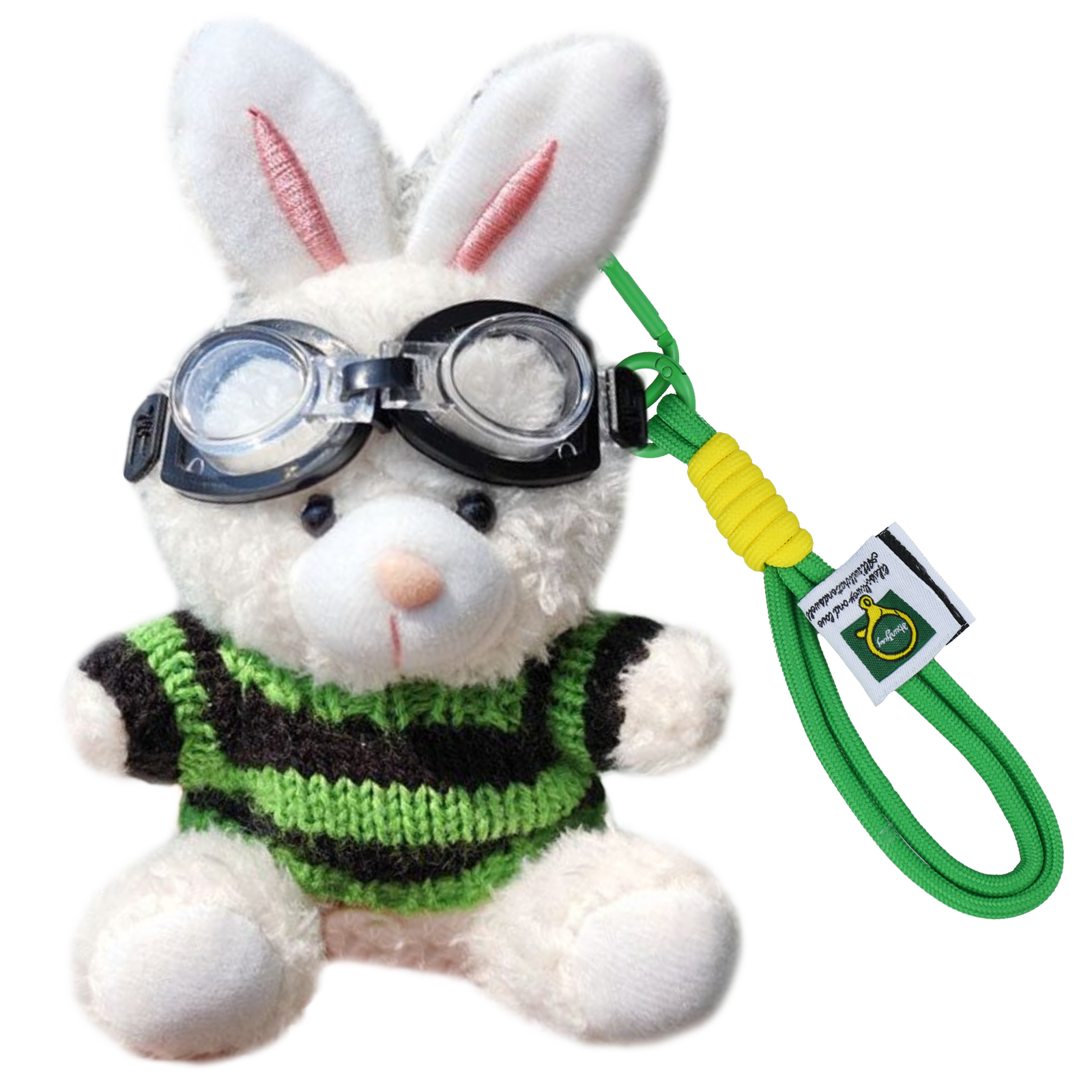 Bunny Lulu Keychain in Aviator Style with Cozy Sweater, Reflective Goggles, and Matching Hanging Lanyard – Perfect Everyday Accessory