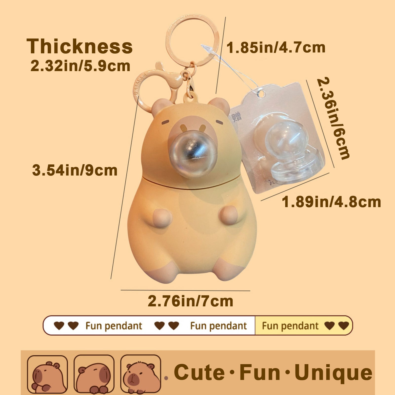 Capybara Keychain Cute Fun PVC Capybara Keyring with Bubble Feature Ideal for Animal Lovers Stress Relief Keychain