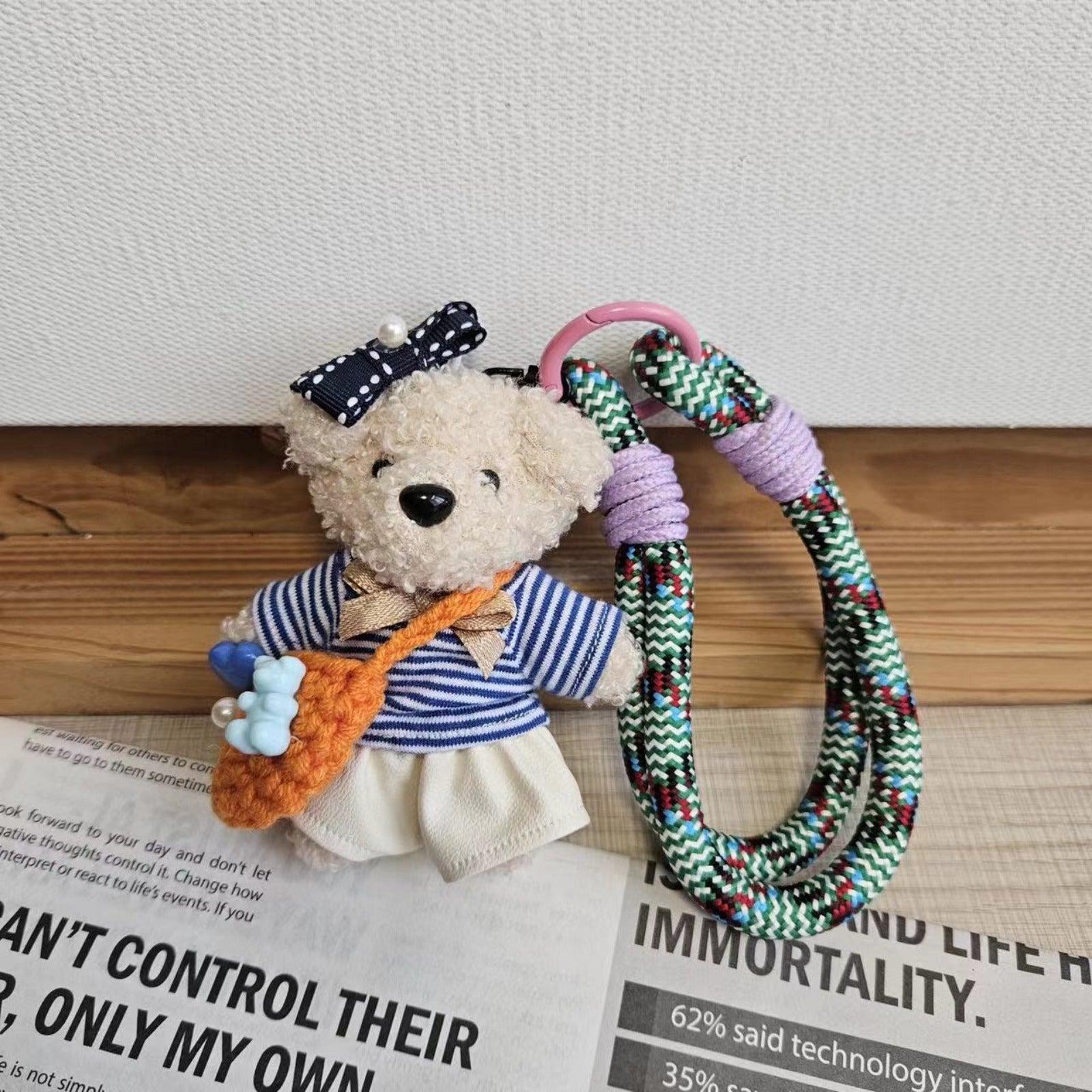 Cute Plush Handmade Bear Keychain with Lanyard Soft, Fluffy Bear Design for Keys, Bags, and More Ideal Gift for Bear Lovers