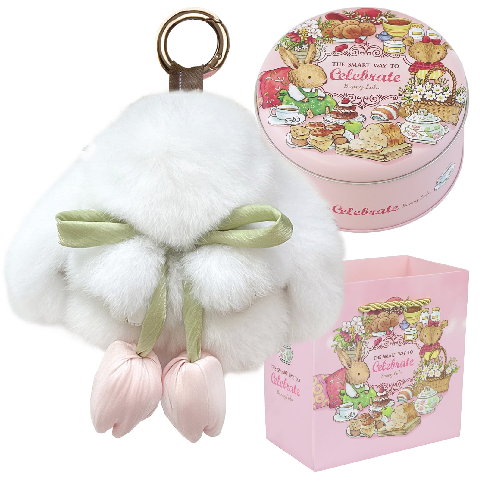 Bunny Lulu Keychain with Tin & Bag Soft Cute Plush Fluffy Tulip Bunnylulu Keychain with Optional Tin and Bag