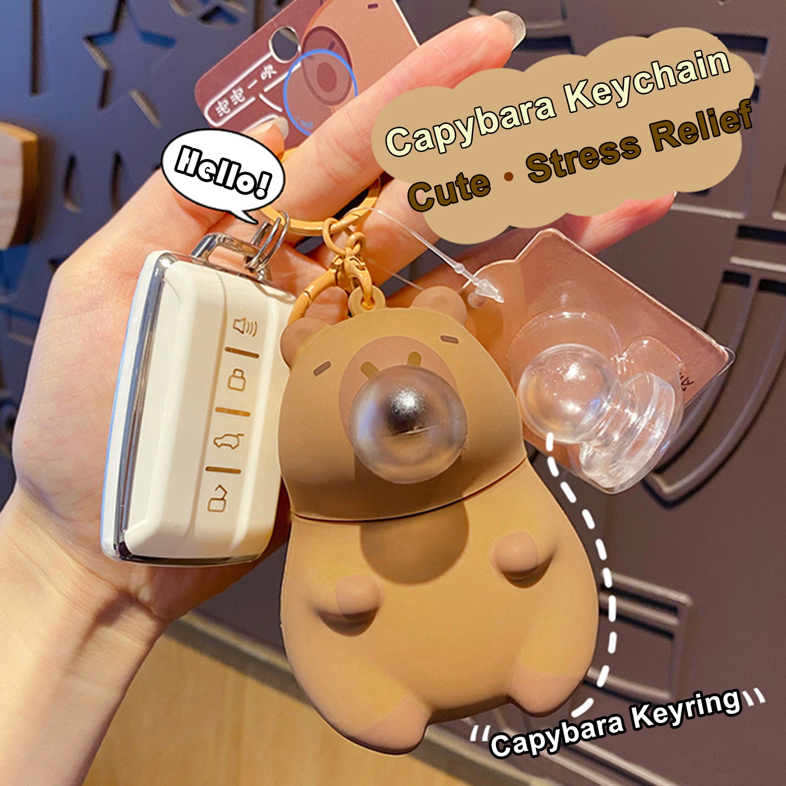 Capybara Keychain Cute Fun PVC Capybara Keyring with Bubble Feature Ideal for Animal Lovers Stress Relief Keychain