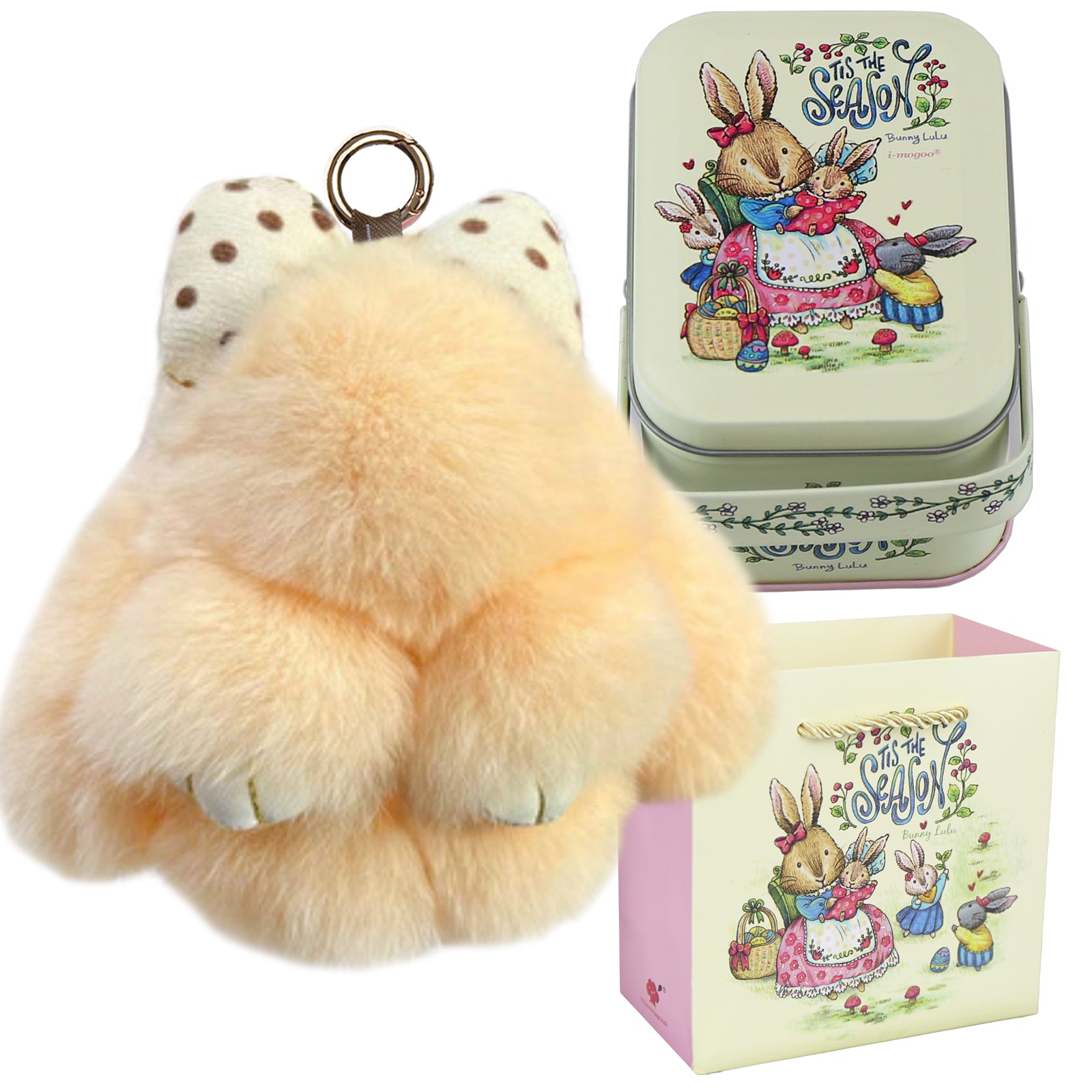 Bunny Lulu Keychain with Tin & Bag Rabbit Fur Bunny Lulu Keychain With Bow for Women Cute Soft Plush Accessory