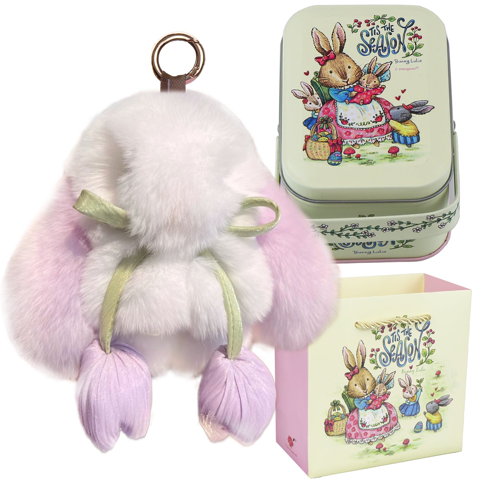 Bunny Lulu Keychain with Tin & Bag Soft Cute Plush Fluffy Tulip Bunnylulu Keychain with Optional Tin and Bag