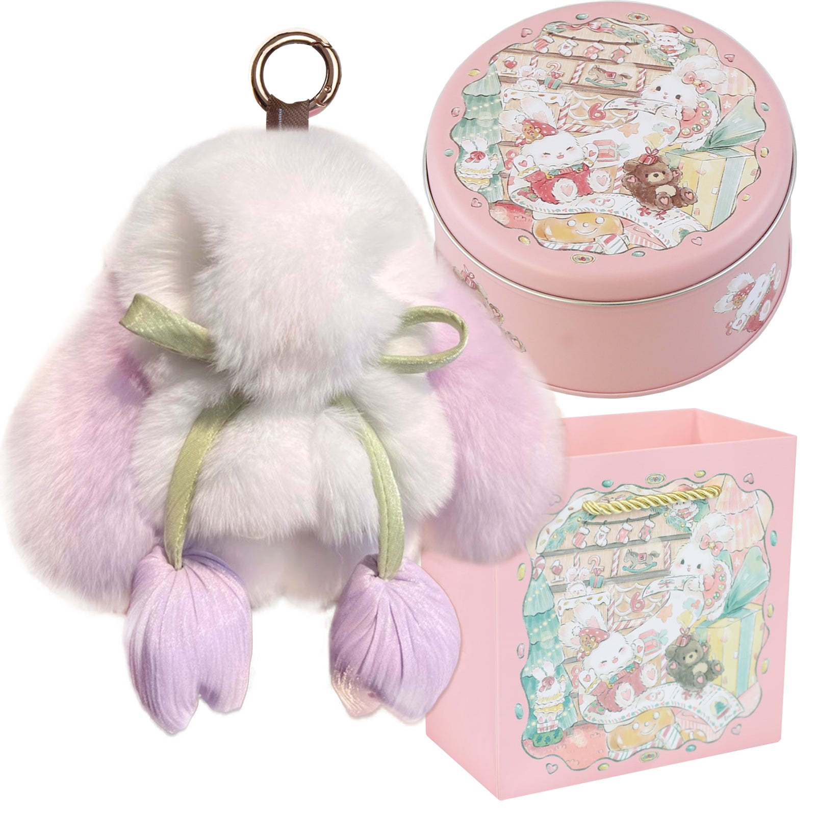 Bunny Lulu Keychain with Tin & Bag Soft Cute Plush Fluffy Tulip Bunnylulu Keychain with Optional Tin and Bag