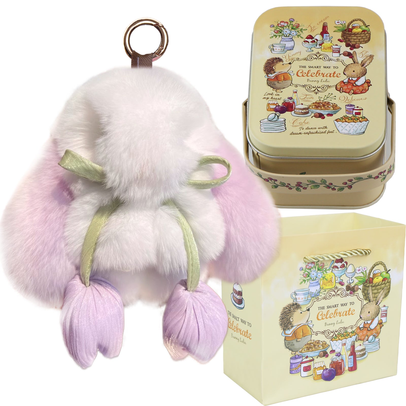 Bunny Lulu Keychain with Tin & Bag Soft Cute Plush Fluffy Tulip Bunnylulu Keychain with Optional Tin and Bag