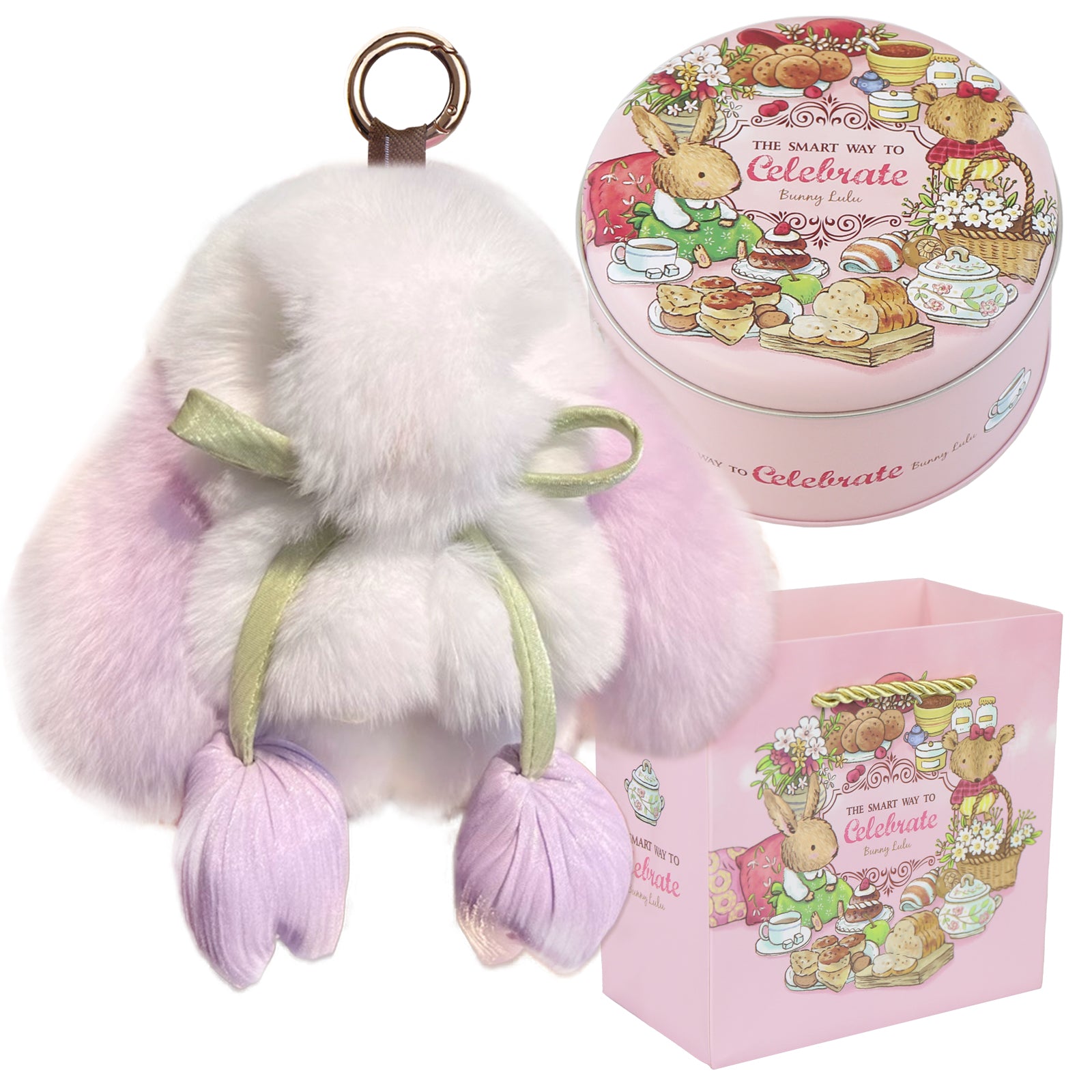 Bunny Lulu Keychain with Tin & Bag Soft Cute Plush Fluffy Tulip Bunnylulu Keychain with Optional Tin and Bag
