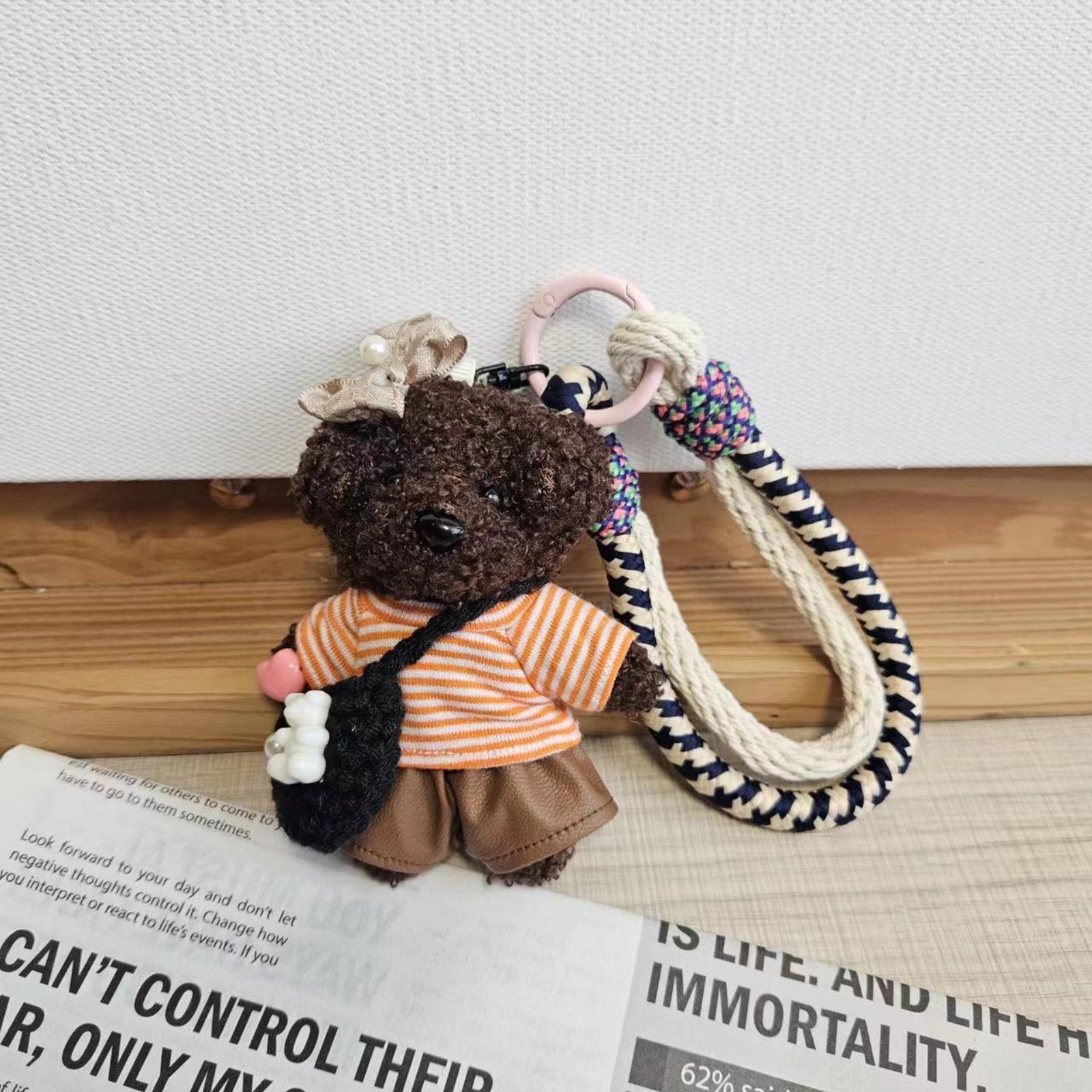 Cute Plush Handmade Bear Keychain with Lanyard Soft, Fluffy Bear Design for Keys, Bags, and More Ideal Gift for Bear Lovers