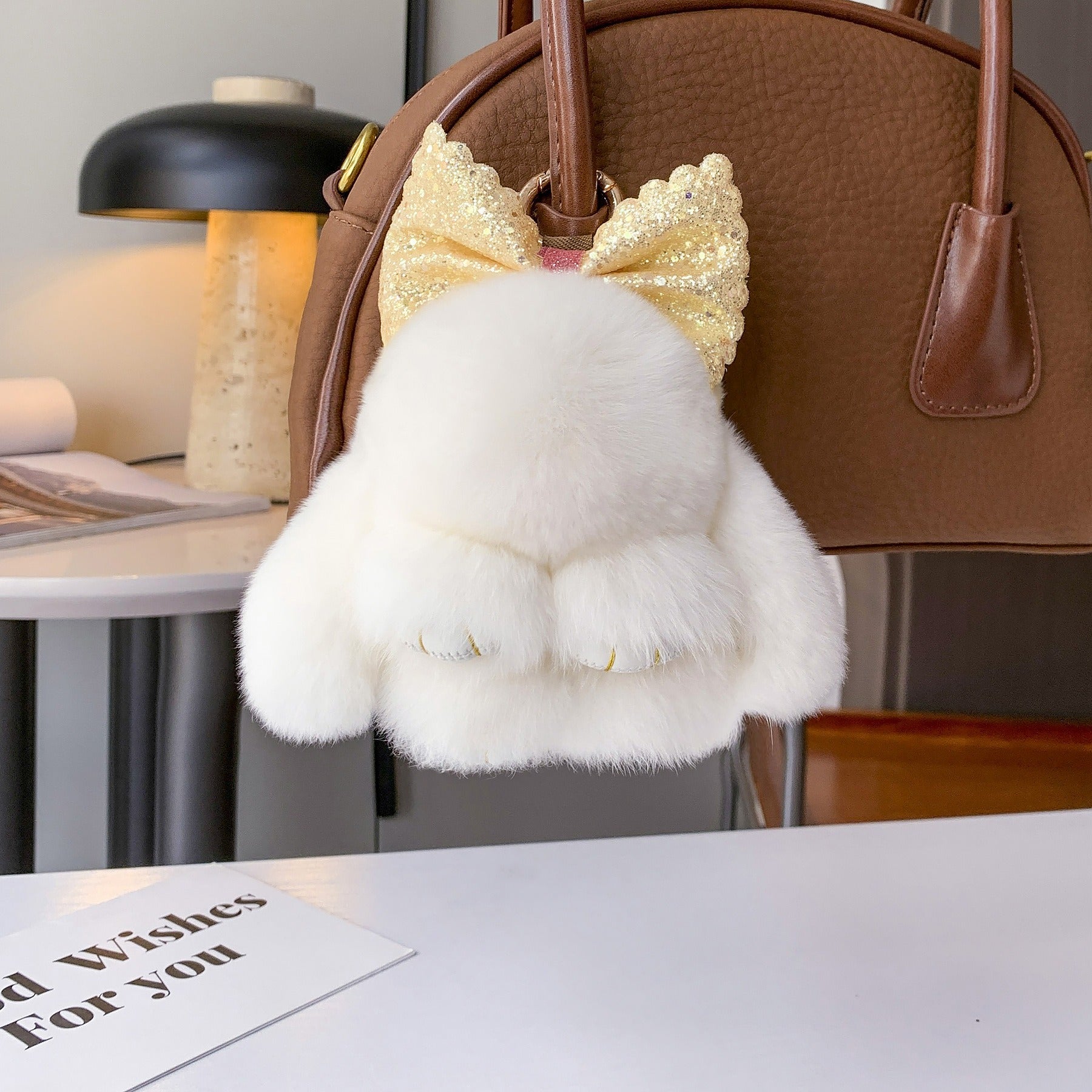 Bunny Lulu Keychain with Sparkly Bow Adorable Cute Stylish Plush Bunny Charm, Ideal for Bags Backpacks Keys & Gifts