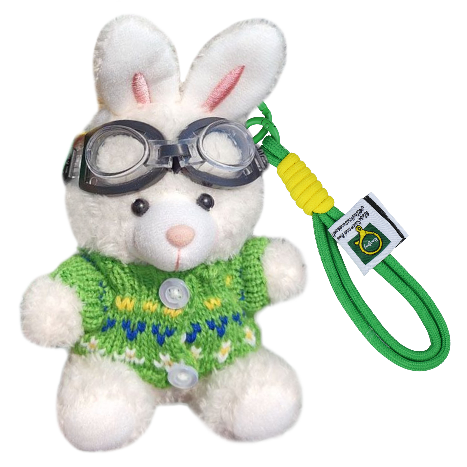 Bunny Lulu Keychain in Aviator Style with Cozy Sweater, Reflective Goggles, and Matching Hanging Lanyard – Perfect Everyday Accessory