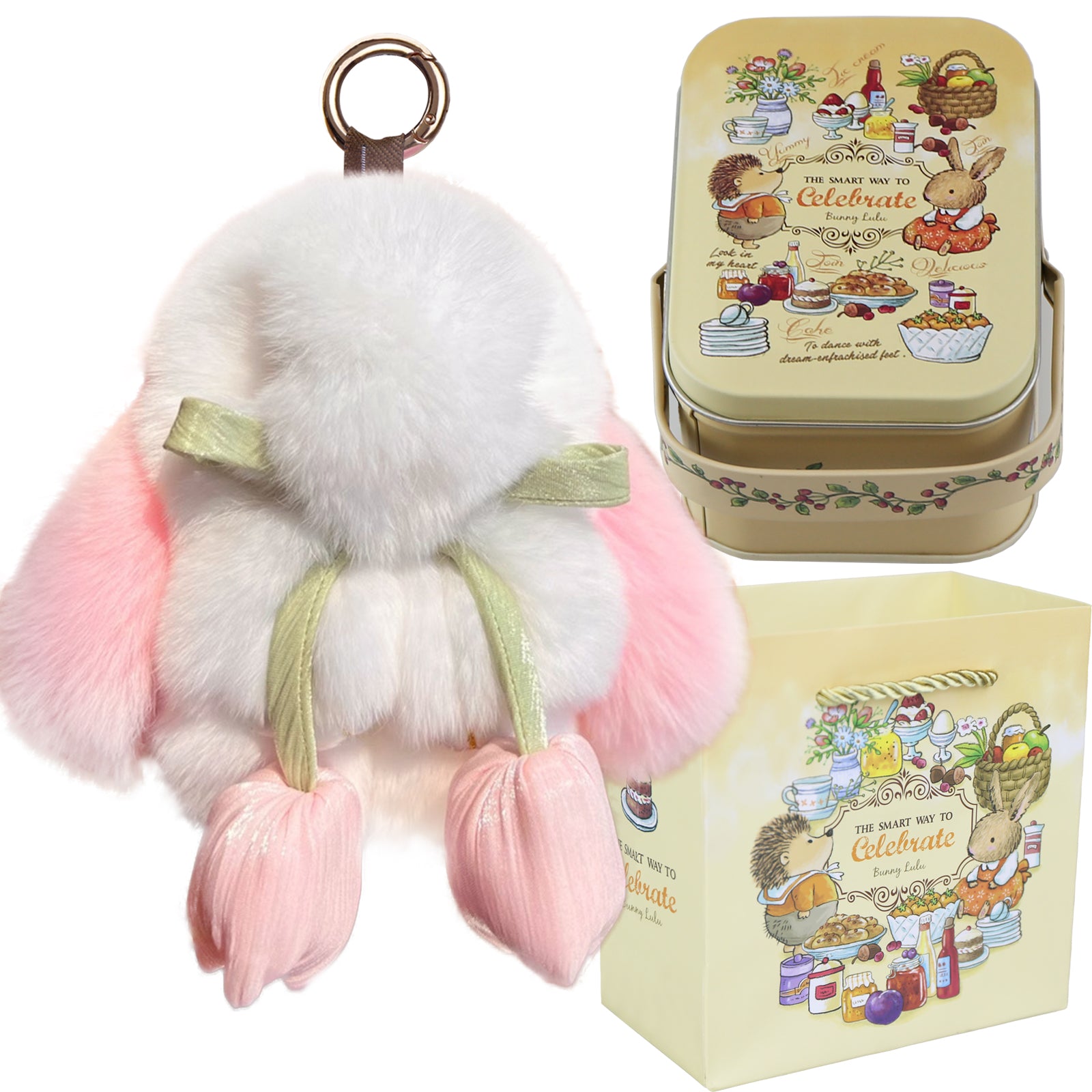 Bunny Lulu Keychain with Tin & Bag Soft Cute Plush Fluffy Tulip Bunnylulu Keychain with Optional Tin and Bag