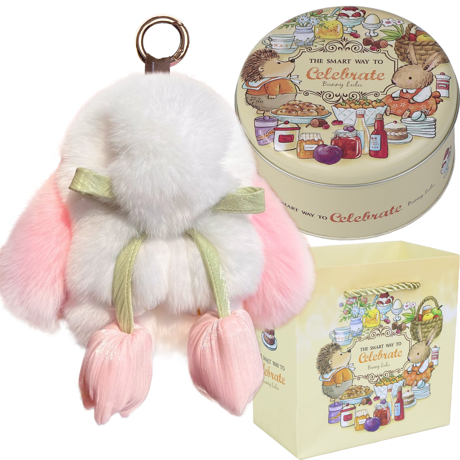 Bunny Lulu Keychain with Tin & Bag Soft Cute Plush Fluffy Tulip Bunnylulu Keychain with Optional Tin and Bag