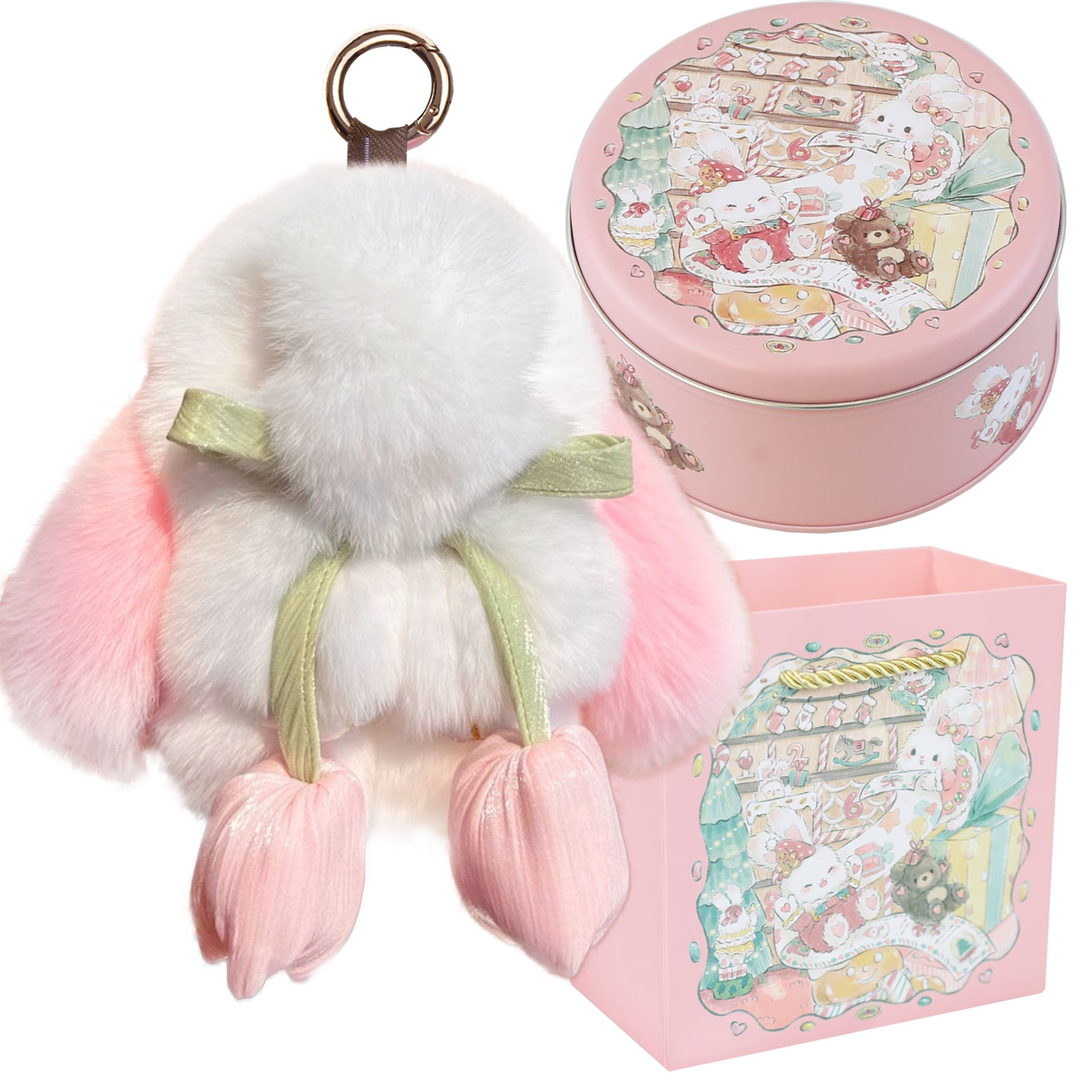 Bunny Lulu Keychain with Tin & Bag Soft Cute Plush Fluffy Tulip Bunnylulu Keychain with Optional Tin and Bag
