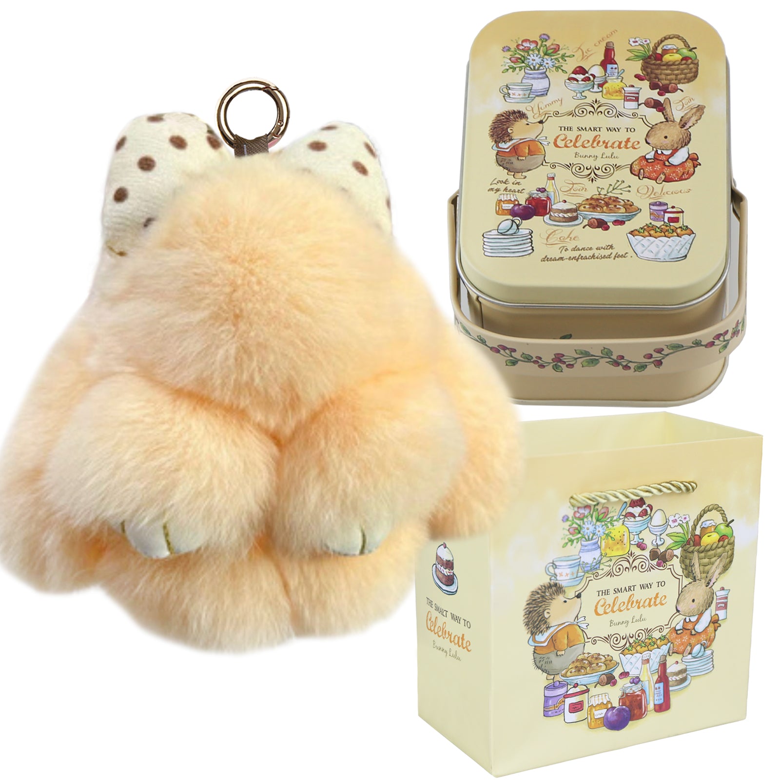 Bunny Lulu Keychain with Tin & Bag Rabbit Fur Bunny Lulu Keychain With Bow for Women Cute Soft Plush Accessory