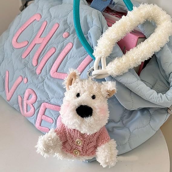 West Highland Dog Keychain Cute Plush Soft Adorable Keyring Key Accessory For Key Bag Backpack Ideal For Dog Lovers