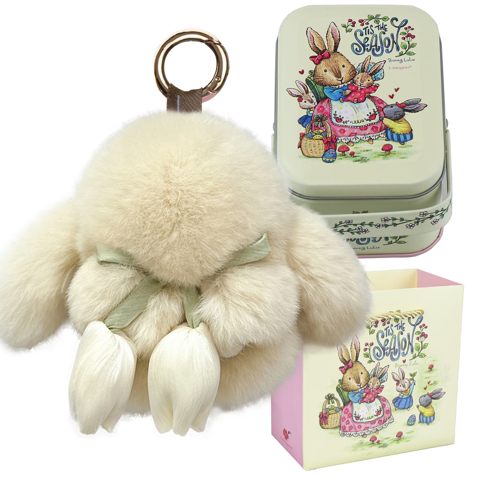 Bunny Lulu Keychain with Tin & Bag Soft Cute Plush Fluffy Tulip Bunnylulu Keychain with Optional Tin and Bag
