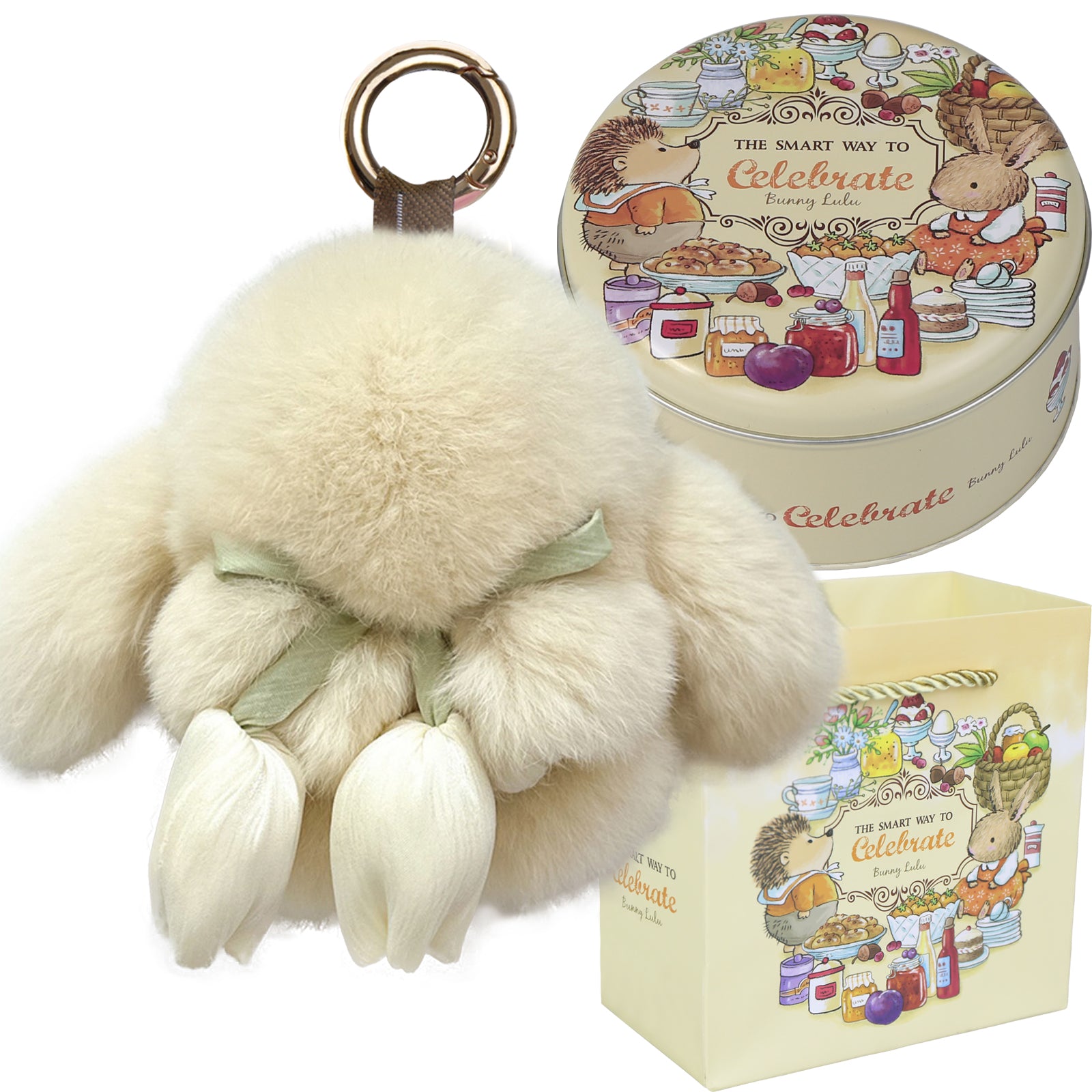 Bunny Lulu Keychain with Tin & Bag Soft Cute Plush Fluffy Tulip Bunnylulu Keychain with Optional Tin and Bag