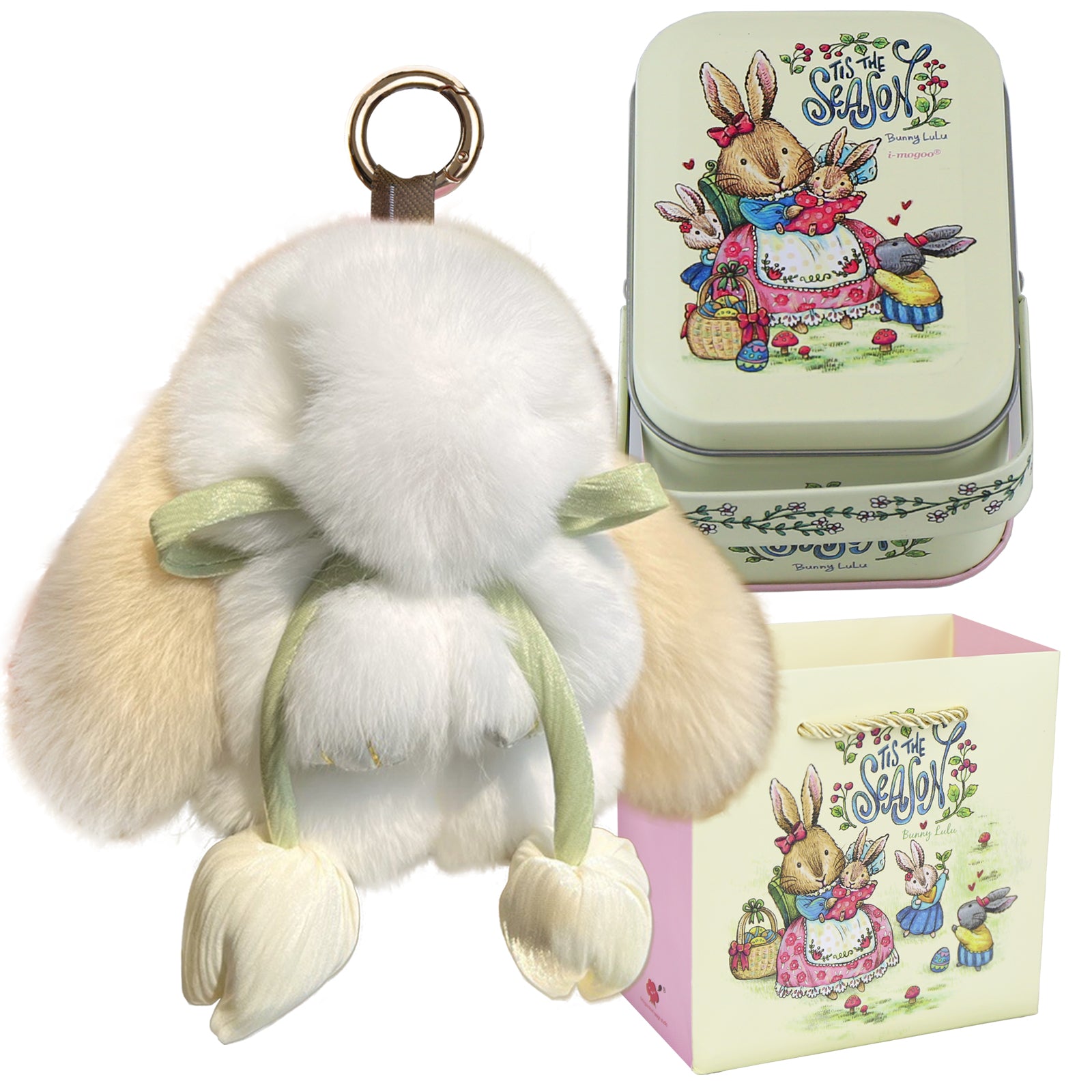 Bunny Lulu Keychain with Tin & Bag Soft Cute Plush Fluffy Tulip Bunnylulu Keychain with Optional Tin and Bag