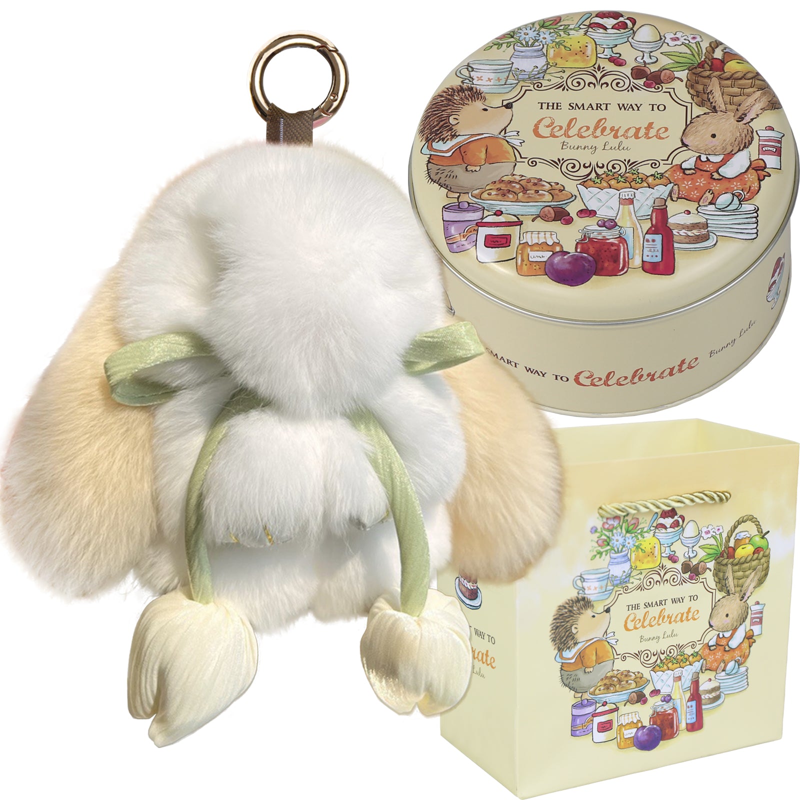 Bunny Lulu Keychain with Tin & Bag Soft Cute Plush Fluffy Tulip Bunnylulu Keychain with Optional Tin and Bag
