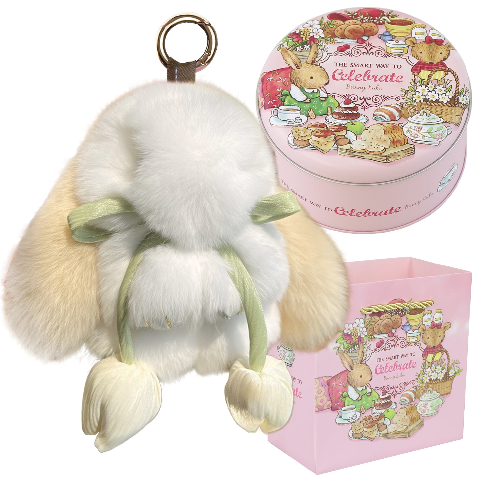 Bunny Lulu Keychain with Tin & Bag Soft Cute Plush Fluffy Tulip Bunnylulu Keychain with Optional Tin and Bag