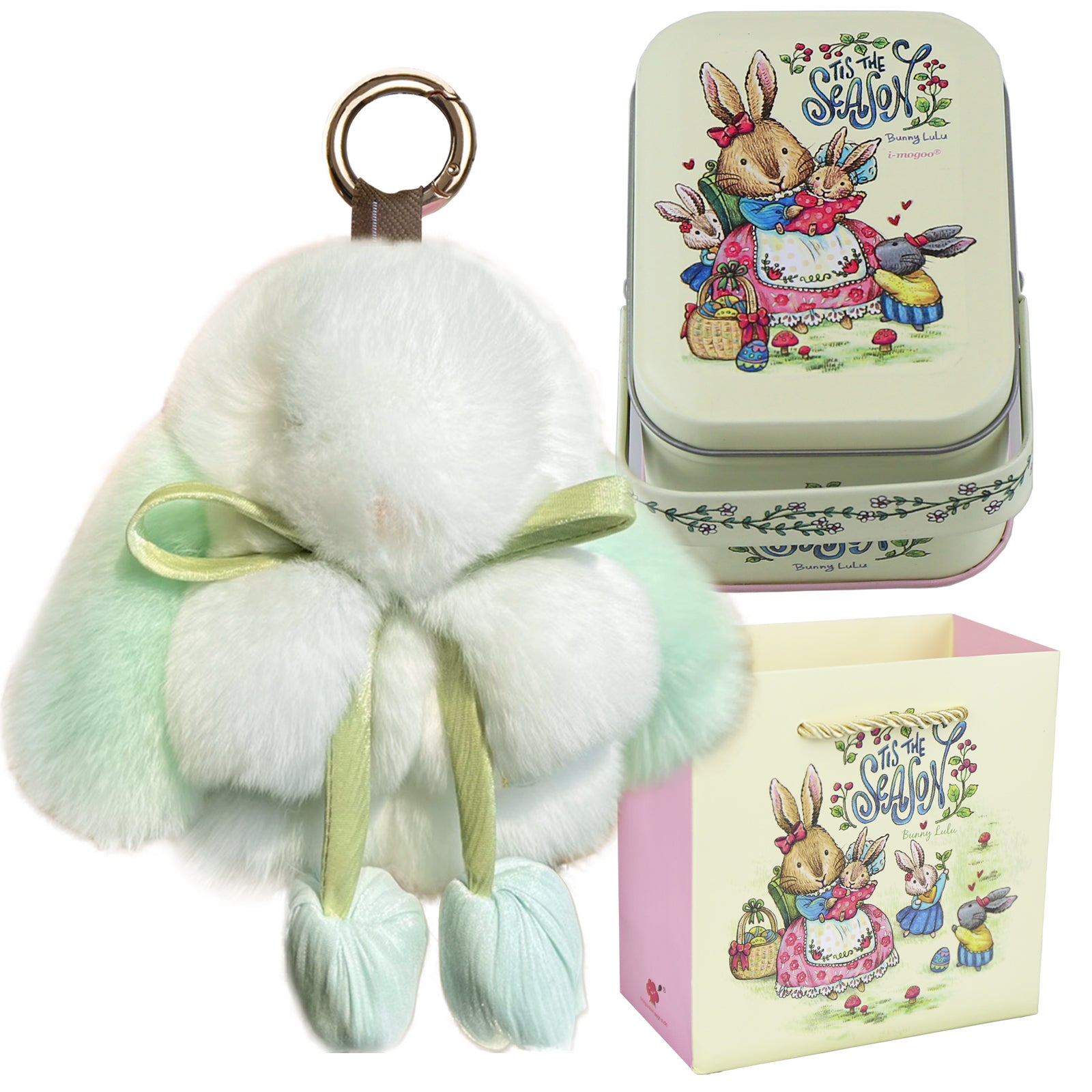 Bunny Lulu Keychain with Tin & Bag Soft Cute Plush Fluffy Tulip Bunnylulu Keychain with Optional Tin and Bag