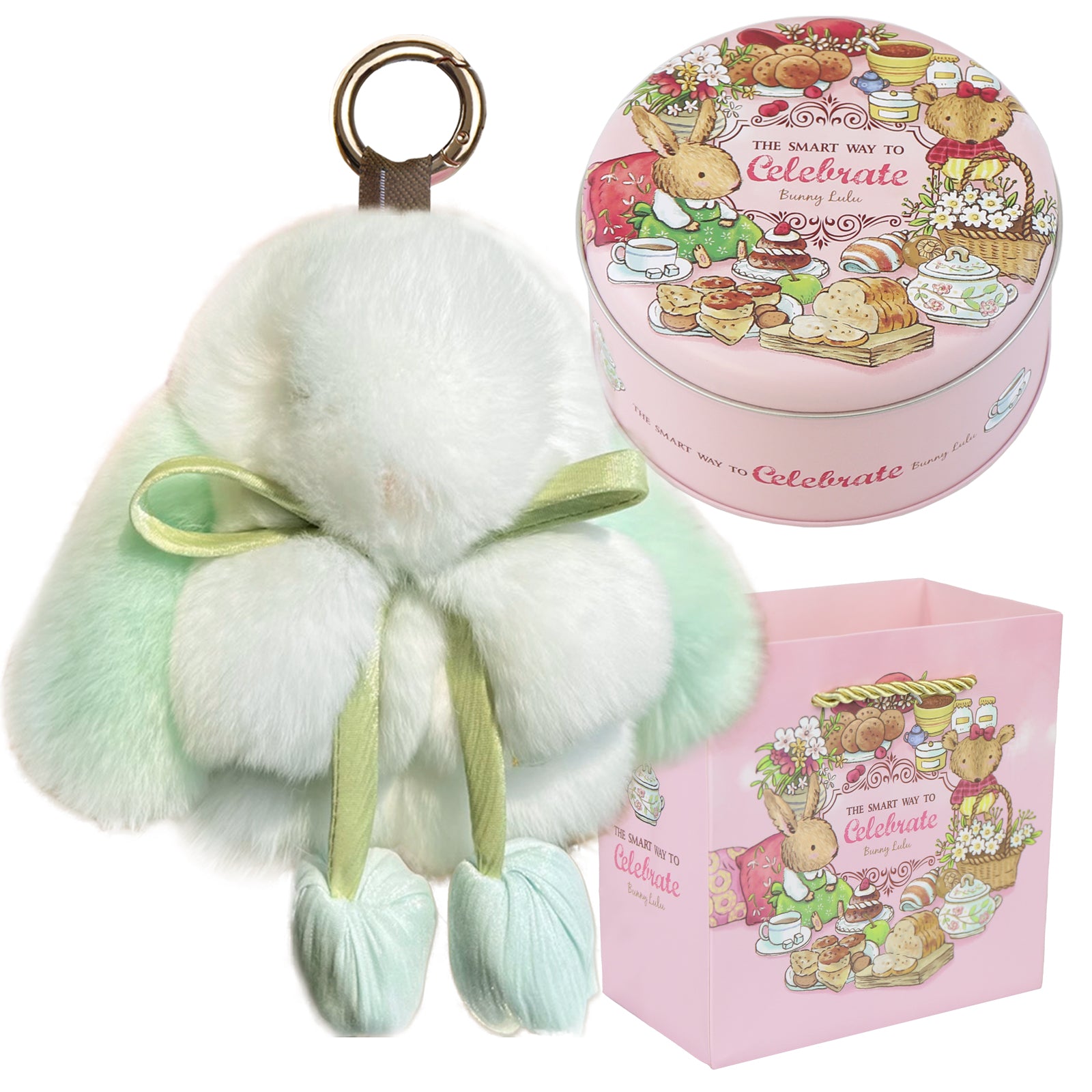 Bunny Lulu Keychain with Tin & Bag Soft Cute Plush Fluffy Tulip Bunnylulu Keychain with Optional Tin and Bag