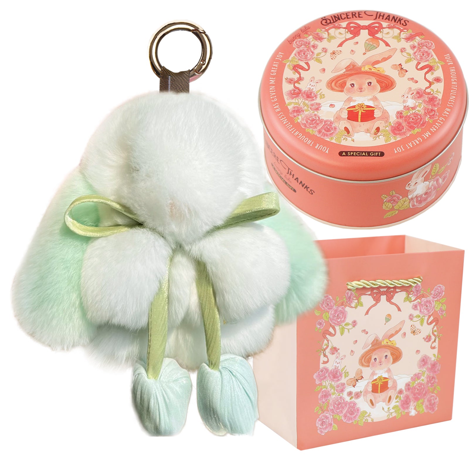 Bunny Lulu Keychain with Tin & Bag Soft Cute Plush Fluffy Tulip Bunnylulu Keychain with Optional Tin and Bag