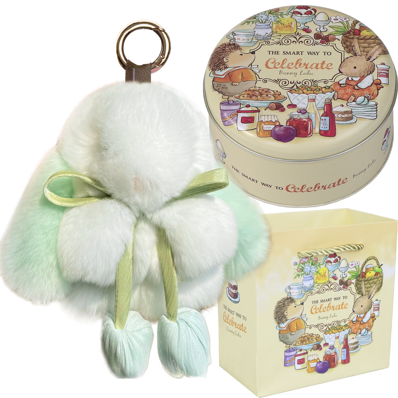Bunny Lulu Keychain with Tin & Bag Soft Cute Plush Fluffy Tulip Bunnylulu Keychain with Optional Tin and Bag