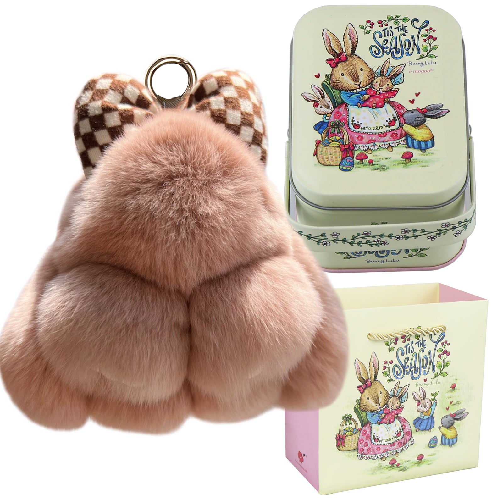 Bunny Lulu Keychain with Tin & Bag Rabbit Fur Bunny Lulu Keychain With Bow for Women Cute Soft Plush Accessory