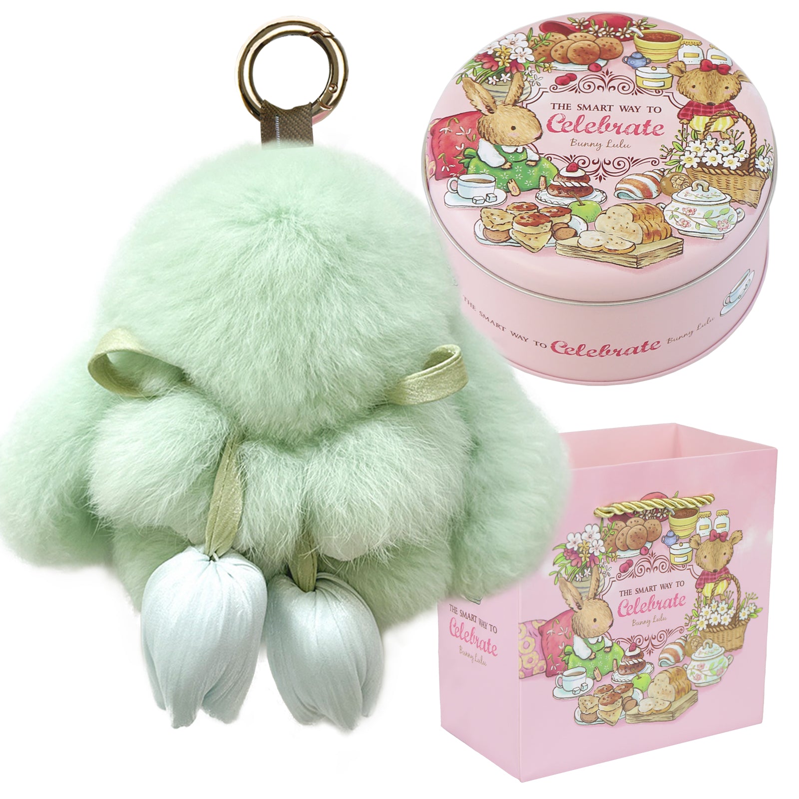 Bunny Lulu Keychain with Tin & Bag Soft Cute Plush Fluffy Tulip Bunnylulu Keychain with Optional Tin and Bag