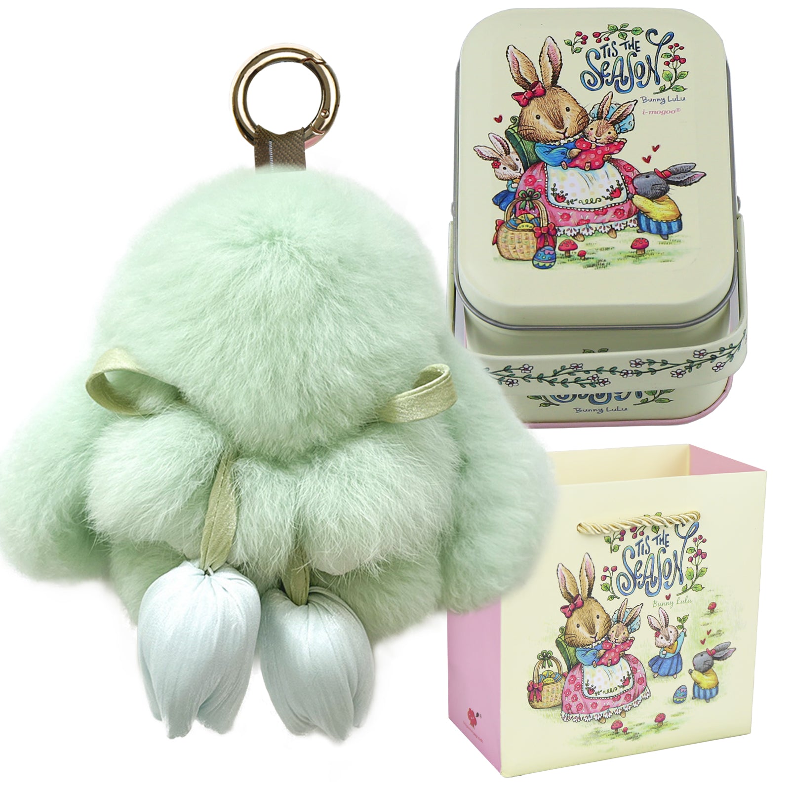 Bunny Lulu Keychain with Tin & Bag Soft Cute Plush Fluffy Tulip Bunnylulu Keychain with Optional Tin and Bag