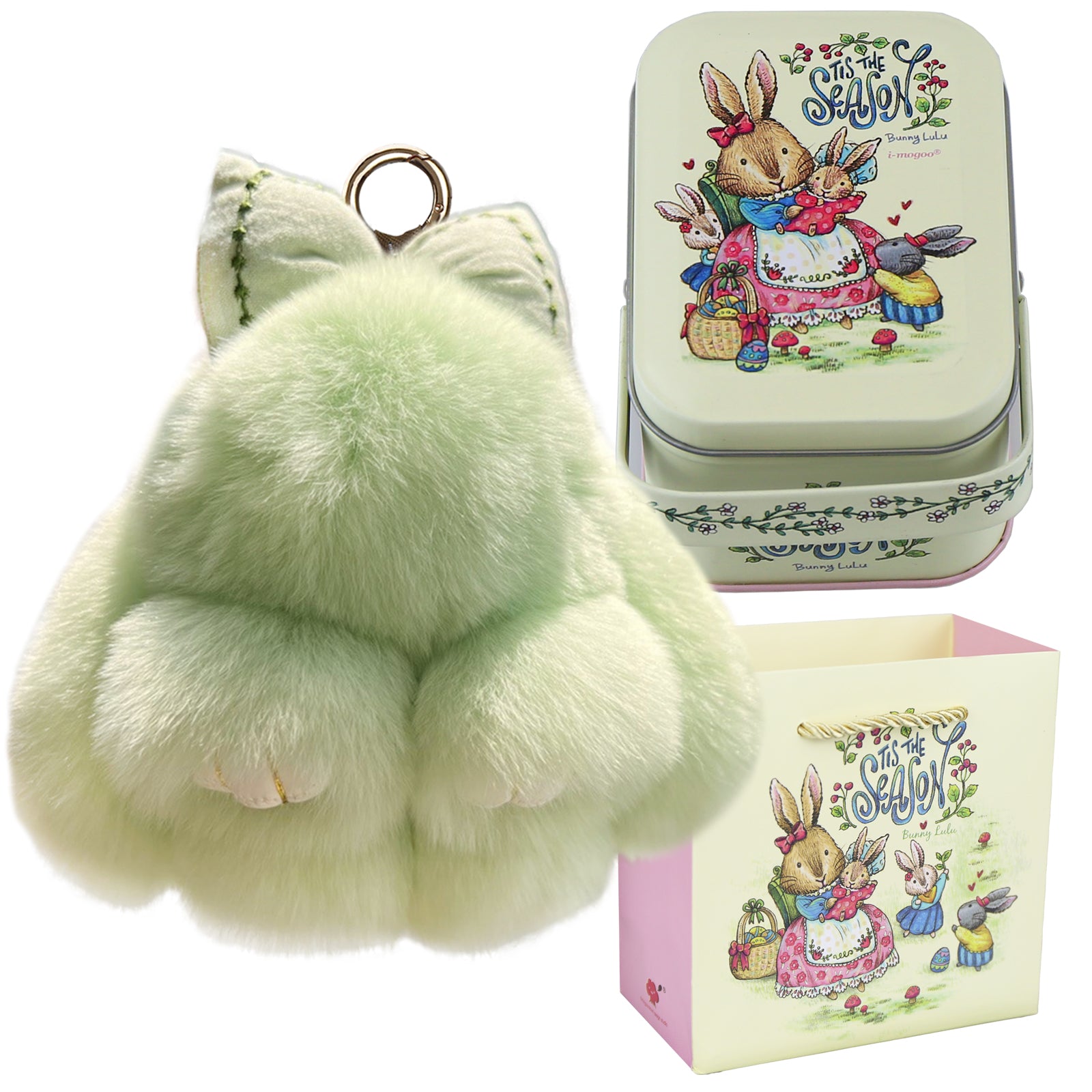 Bunny Lulu Keychain with Tin & Bag Rabbit Fur Bunny Lulu Keychain With Bow for Women Cute Soft Plush Accessory