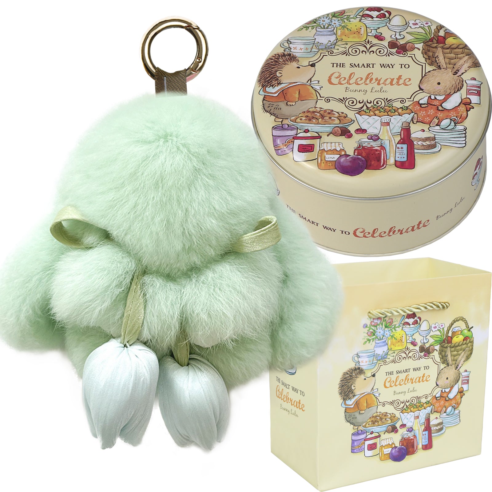 Bunny Lulu Keychain with Tin & Bag Soft Cute Plush Fluffy Tulip Bunnylulu Keychain with Optional Tin and Bag