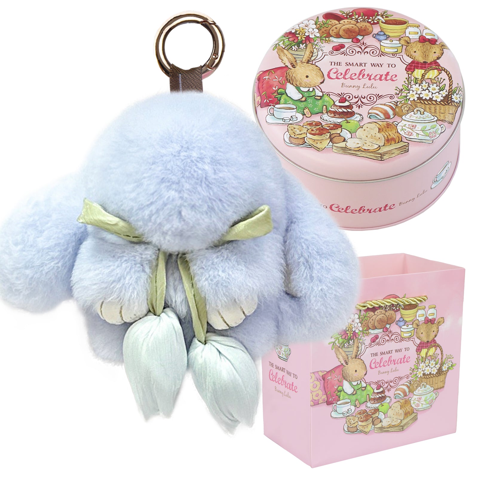 Bunny Lulu Keychain with Tin & Bag Soft Cute Plush Fluffy Tulip Bunnylulu Keychain with Optional Tin and Bag