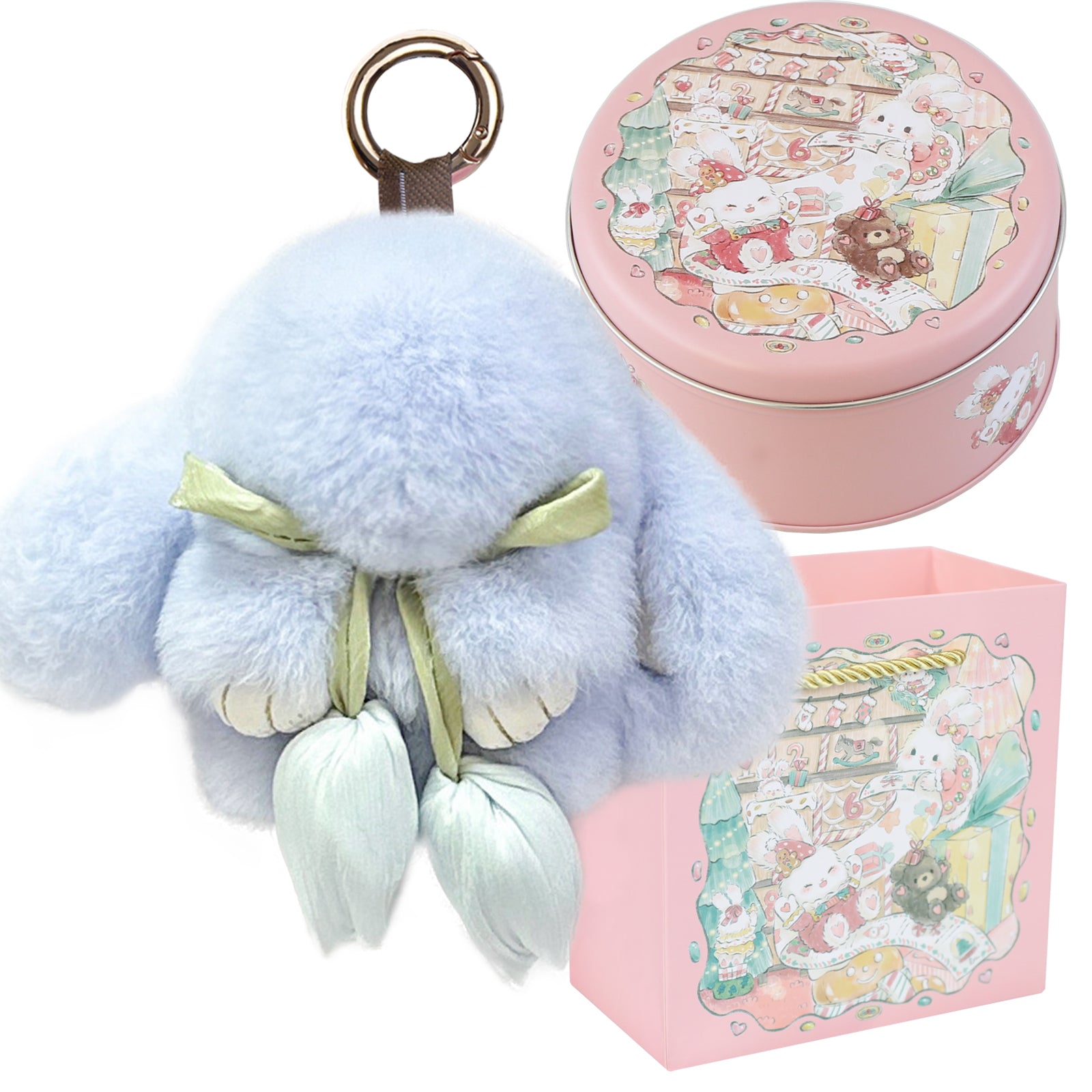 Bunny Lulu Keychain with Tin & Bag Soft Cute Plush Fluffy Tulip Bunnylulu Keychain with Optional Tin and Bag