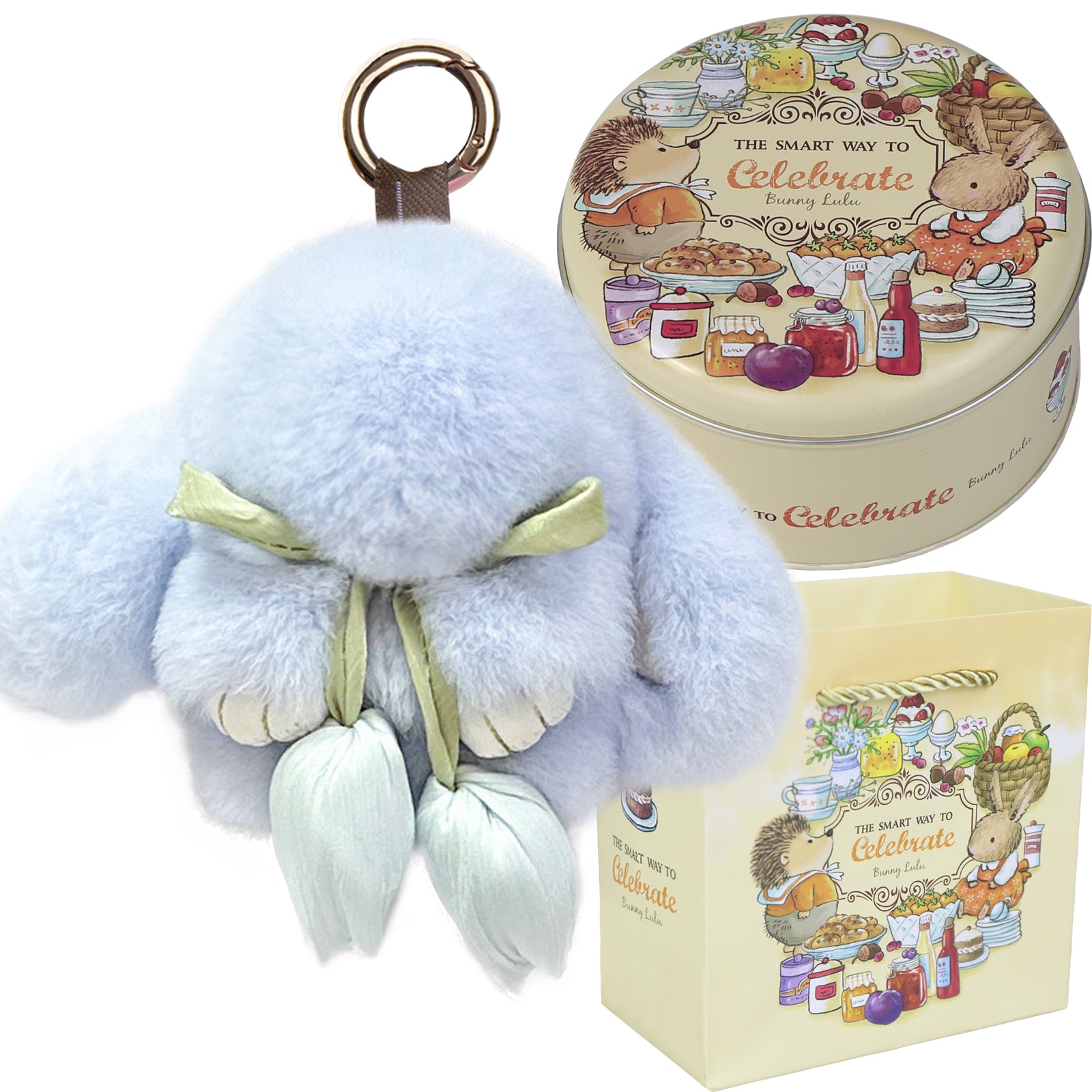 Bunny Lulu Keychain with Tin & Bag Soft Cute Plush Fluffy Tulip Bunnylulu Keychain with Optional Tin and Bag