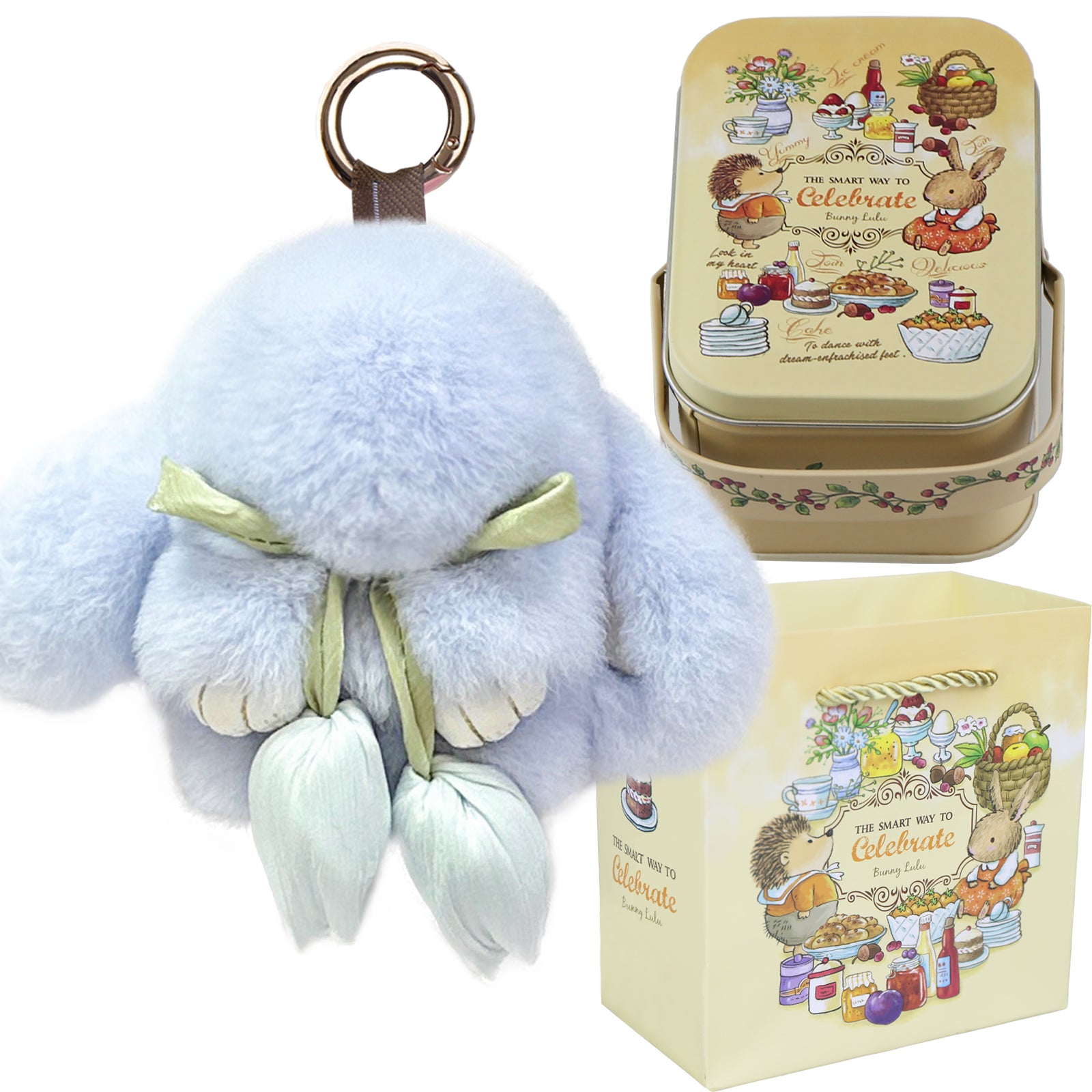 Bunny Lulu Keychain with Tin & Bag Soft Cute Plush Fluffy Tulip Bunnylulu Keychain with Optional Tin and Bag
