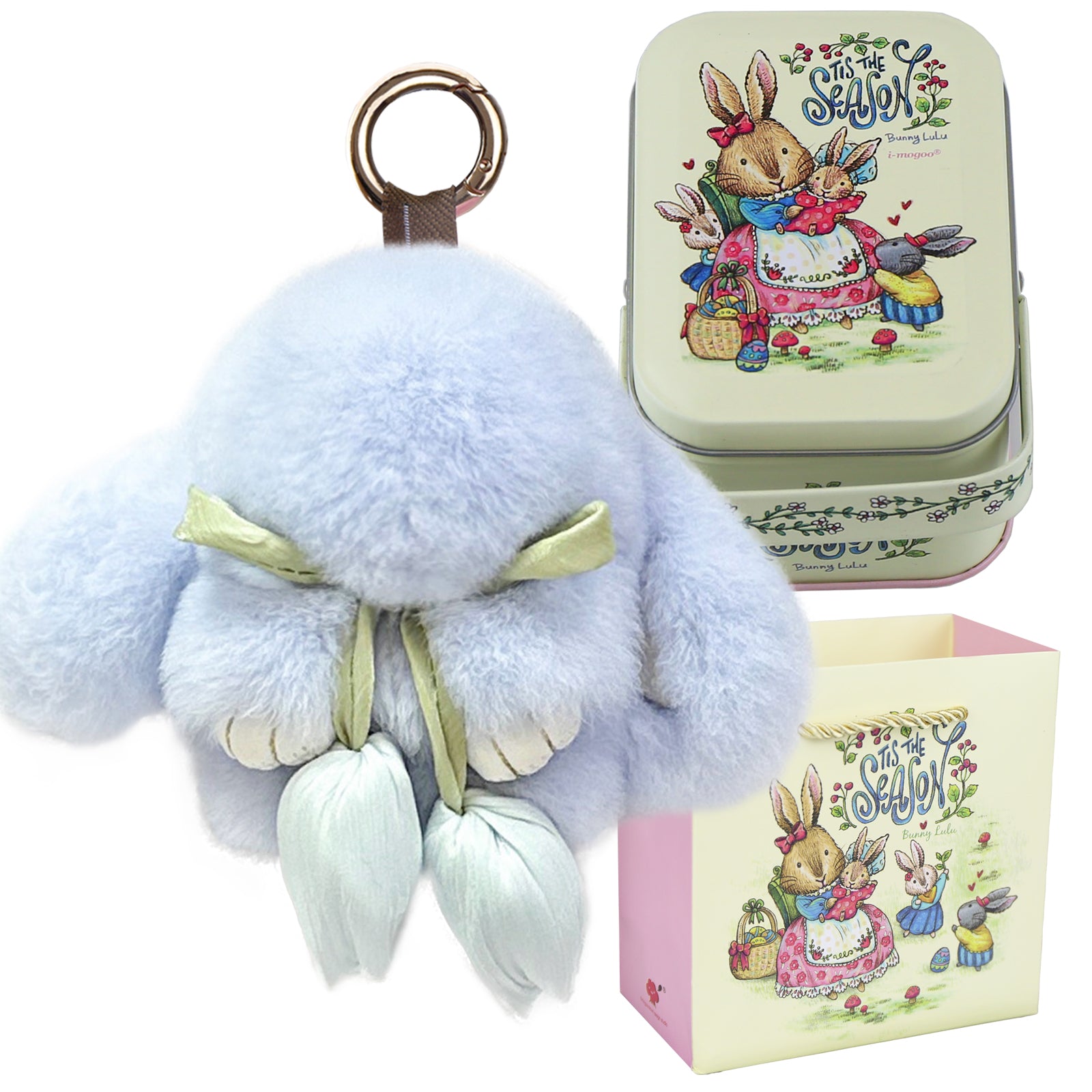Bunny Lulu Keychain with Tin & Bag Soft Cute Plush Fluffy Tulip Bunnylulu Keychain with Optional Tin and Bag