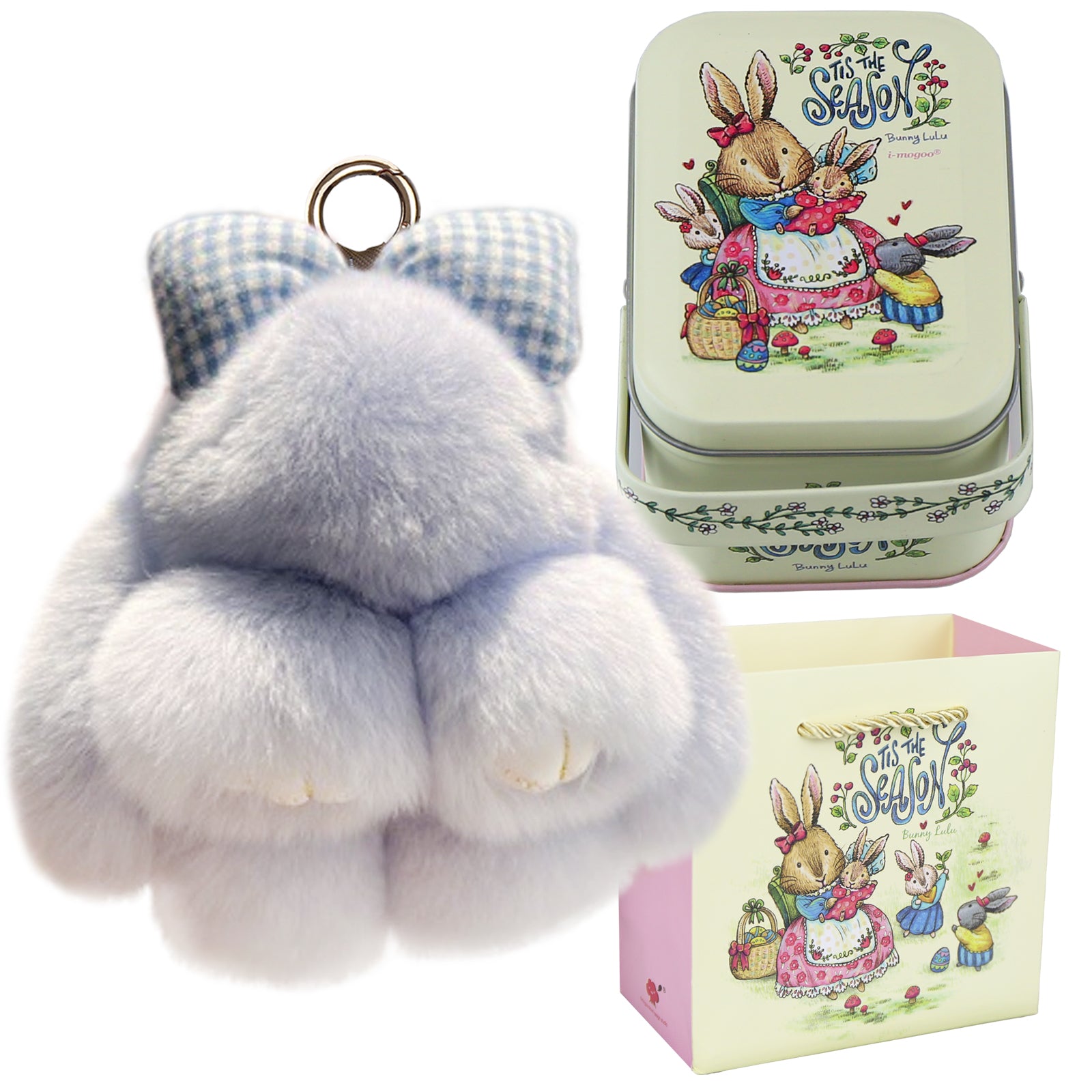 Bunny Lulu Keychain with Tin & Bag Rabbit Fur Bunny Lulu Keychain With Bow for Women Cute Soft Plush Accessory