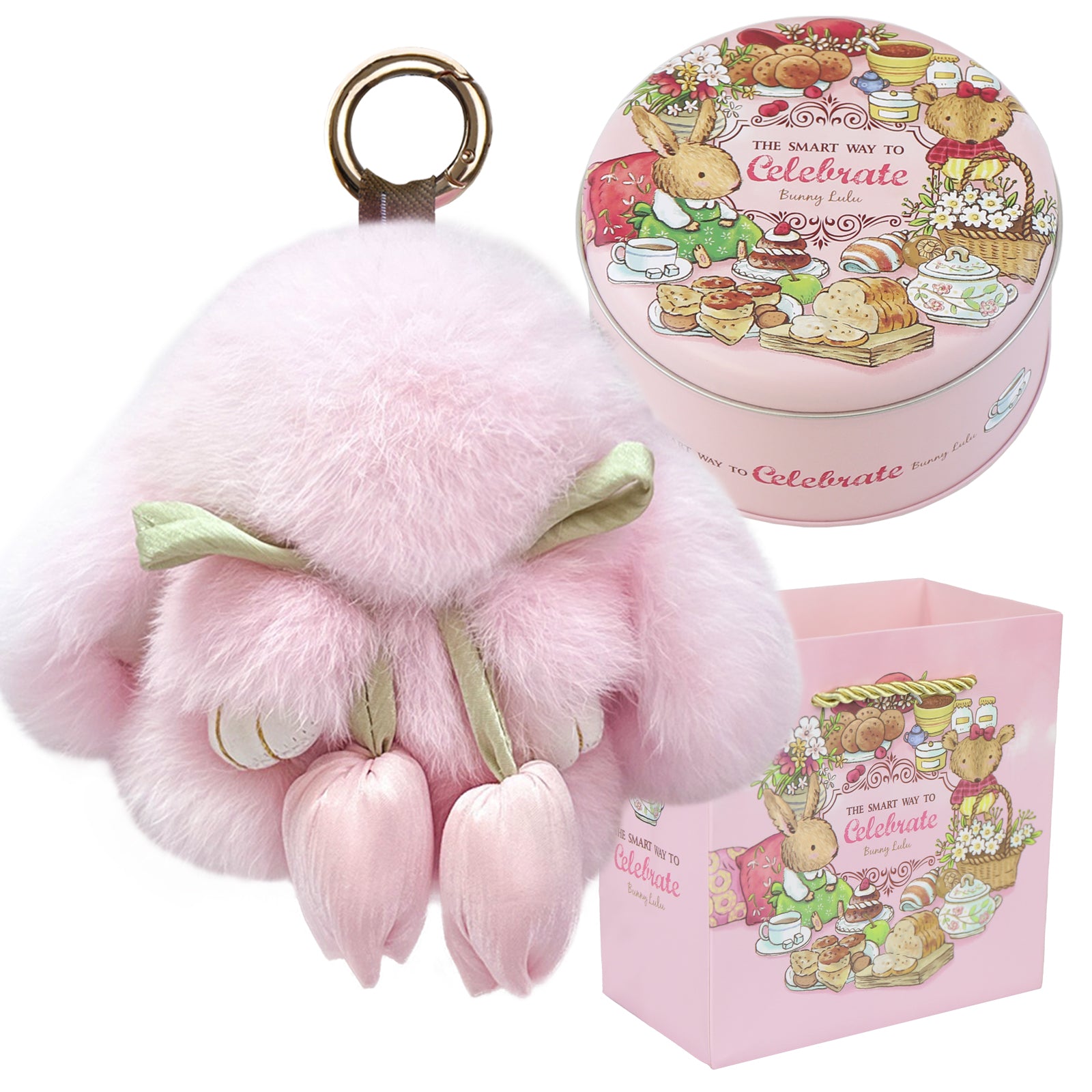 Bunny Lulu Keychain with Tin & Bag Soft Cute Plush Fluffy Tulip Bunnylulu Keychain with Optional Tin and Bag